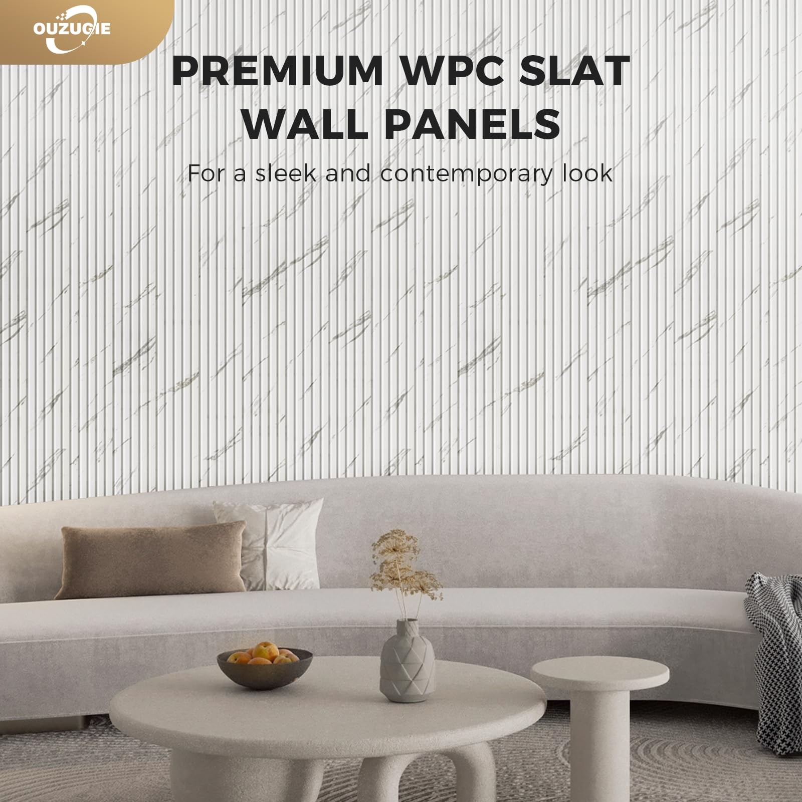 Ouzugie Wpc Acoustic Slat Wall Paneling 8-Pack 114 X 6 Inches 3D Wall Panels