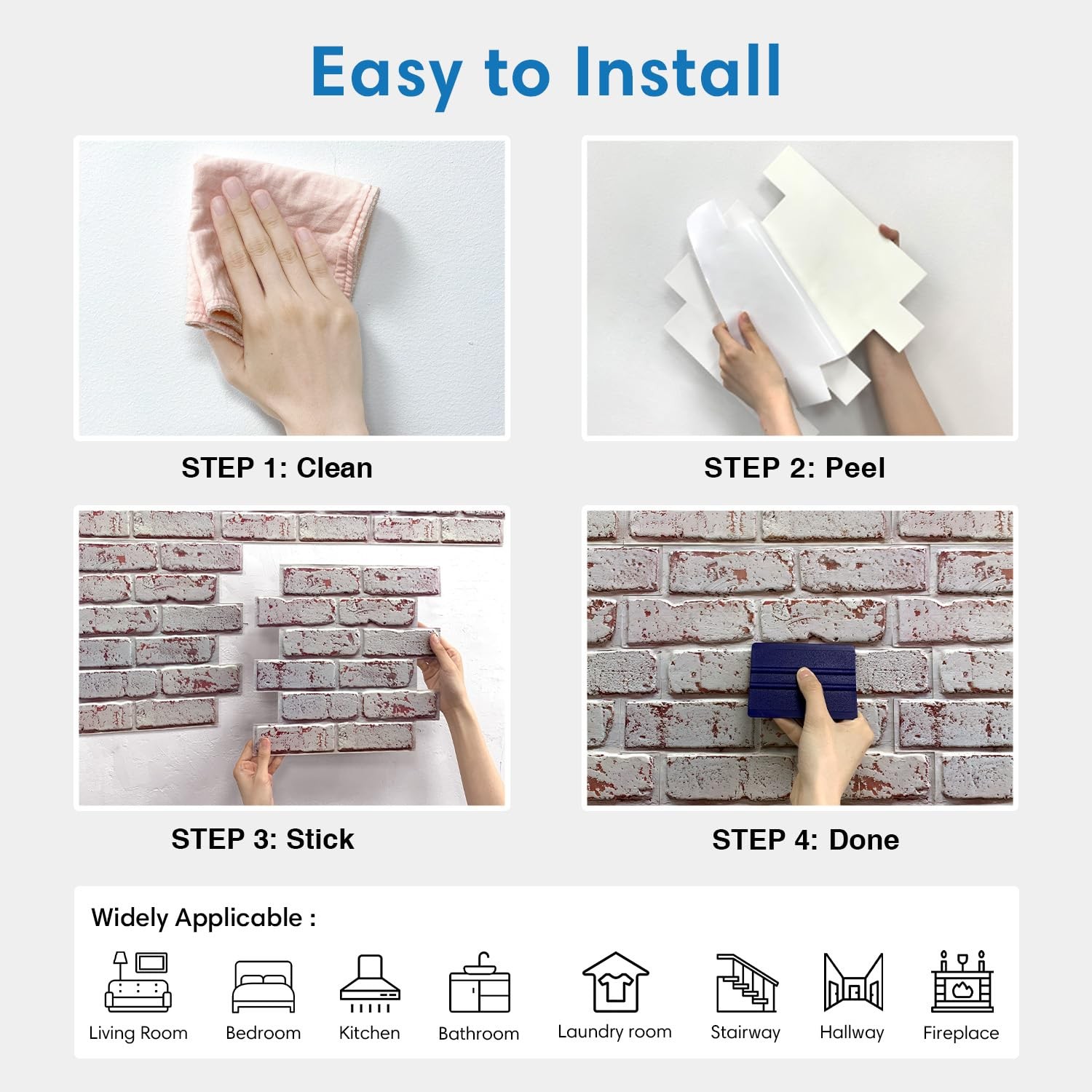 COMSTICKC 3D Faux Brick Wall Panel Peel and Stick, 10 Pcs 12″X12″ Small Size Bri