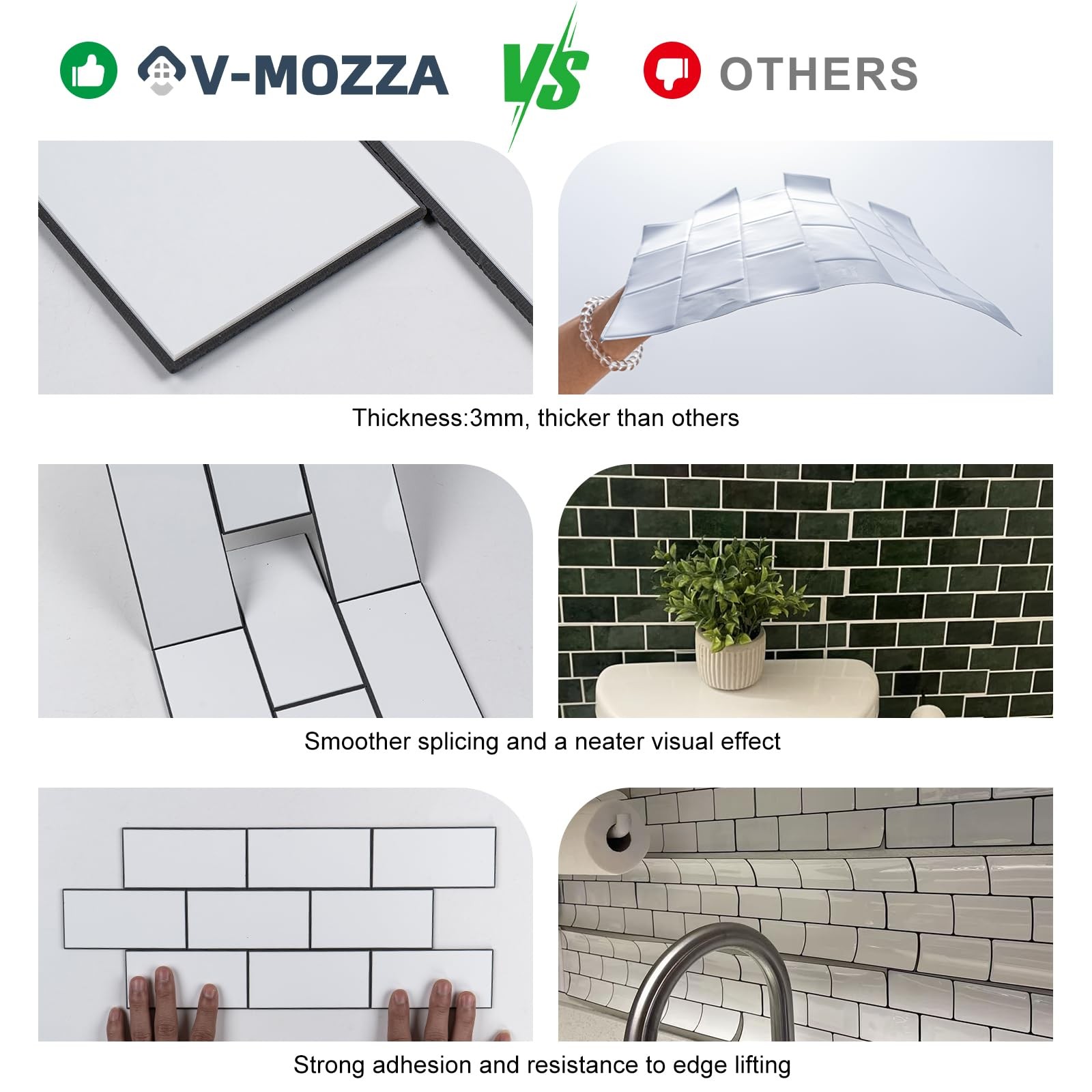V-Mozza Peel And Stick Backsplash Tile 20 Sheets White Subway Tile Backsplash