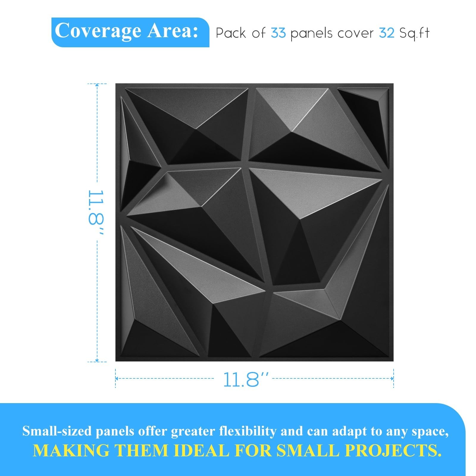 LEVOWAY 33 Pack 12”x12” Black Diamond Design 3D Wall Panels Interior Wall