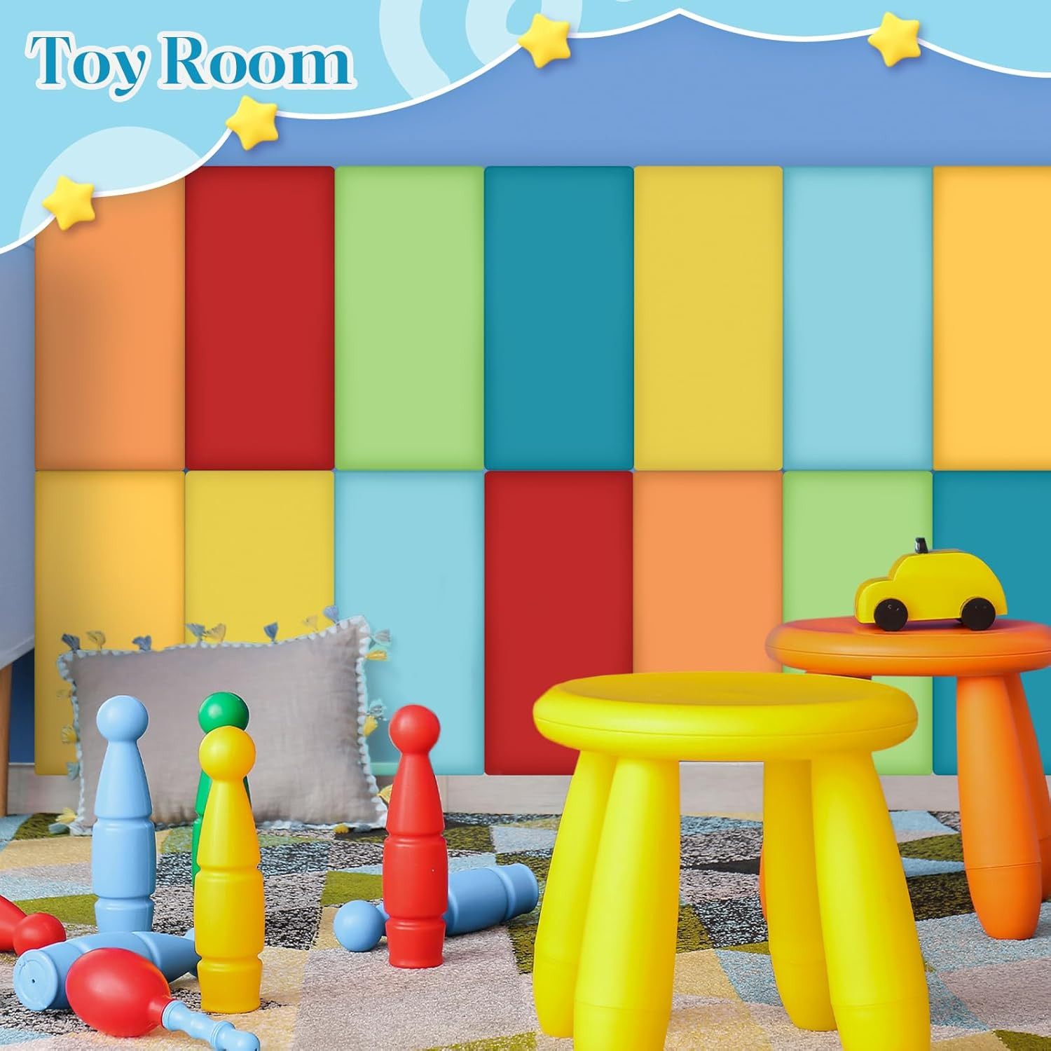 Rainbow Wall Padding 24 Pack – 3D Self-Adhesive Headboard Panels for Playroom