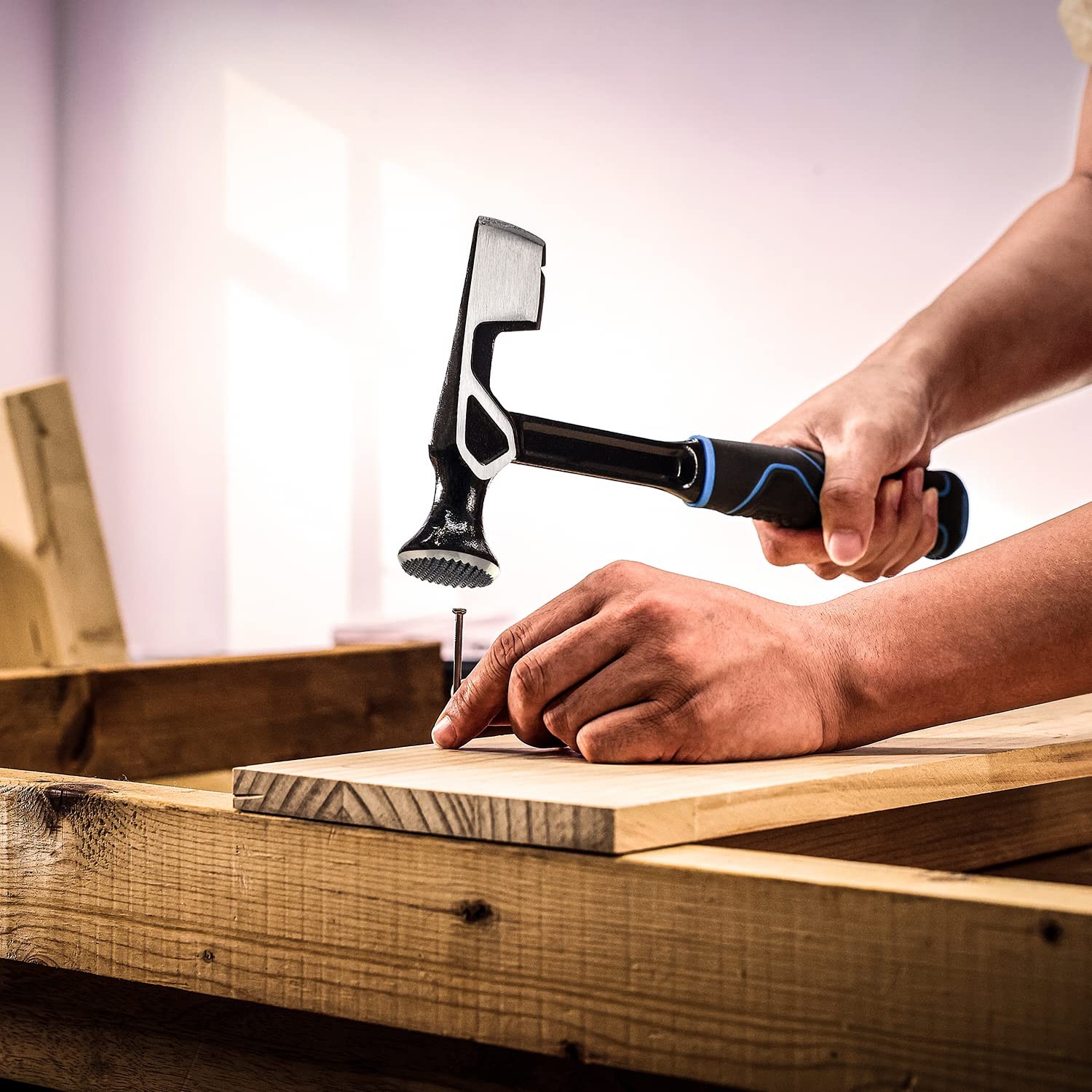 Real Steel Drywall Hammer 14 Oz Roofing Hatchet One-Piece Forged Milled Face