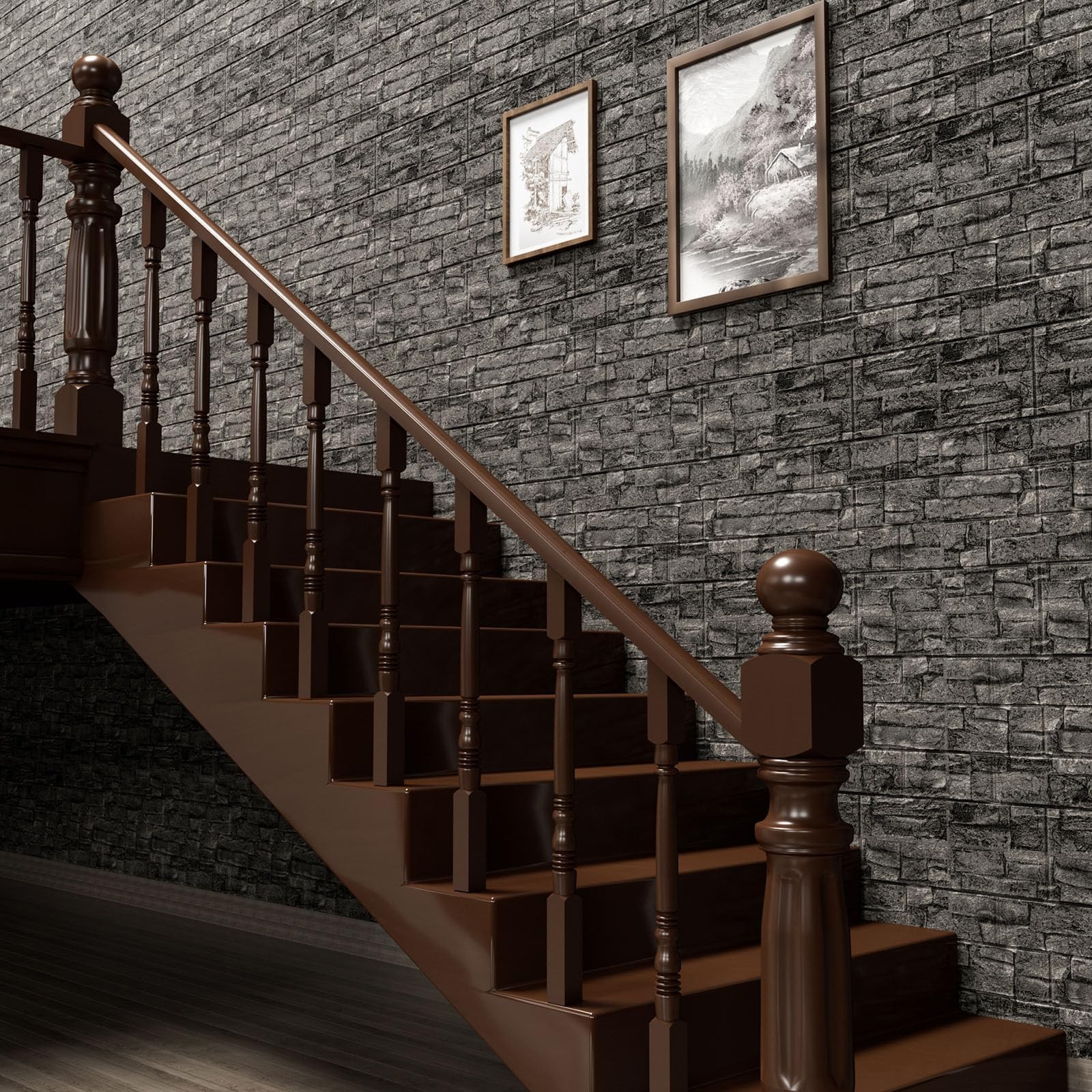 Greymond 3D Wall Panels Black Grey Stone, 20 PCS XPE Foam Peel and Stick