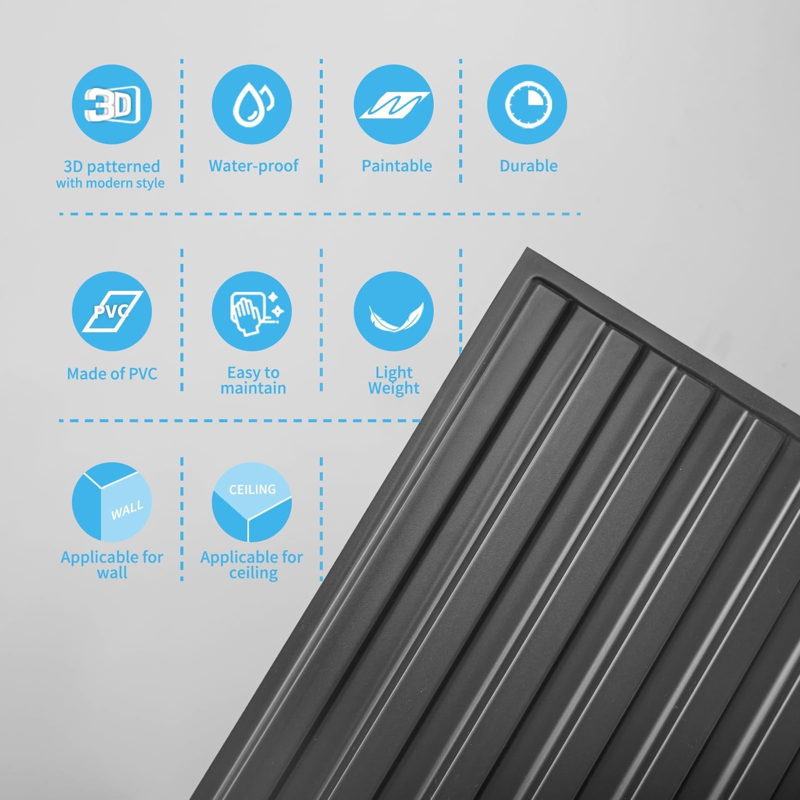 Art3d 6-Pack Slat Design 3D Wall Panels PVC 2×4 FT Black