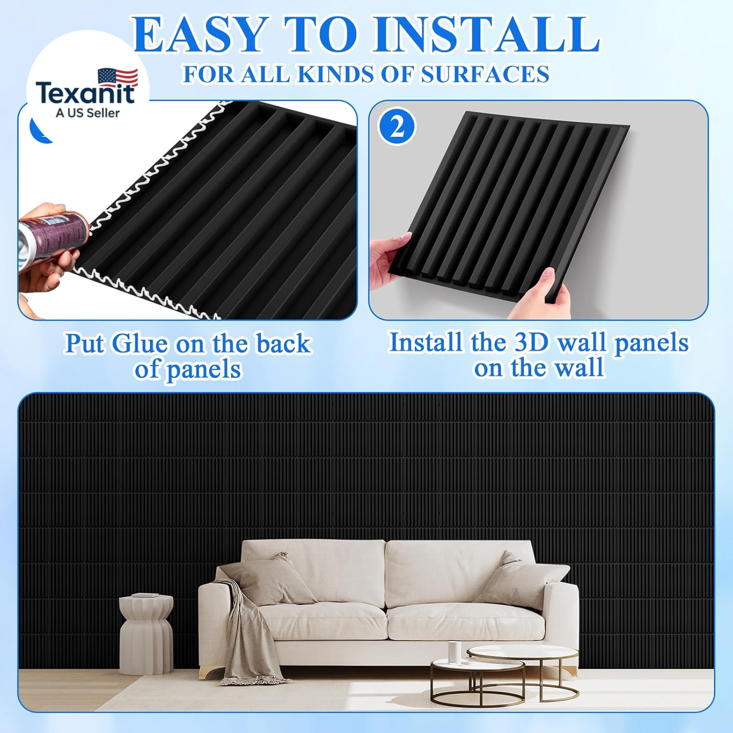 32 Pcs 3D Slat Wall Panels, 12″X12″ PVC Fluted Wall Paneling for Interior Decor,