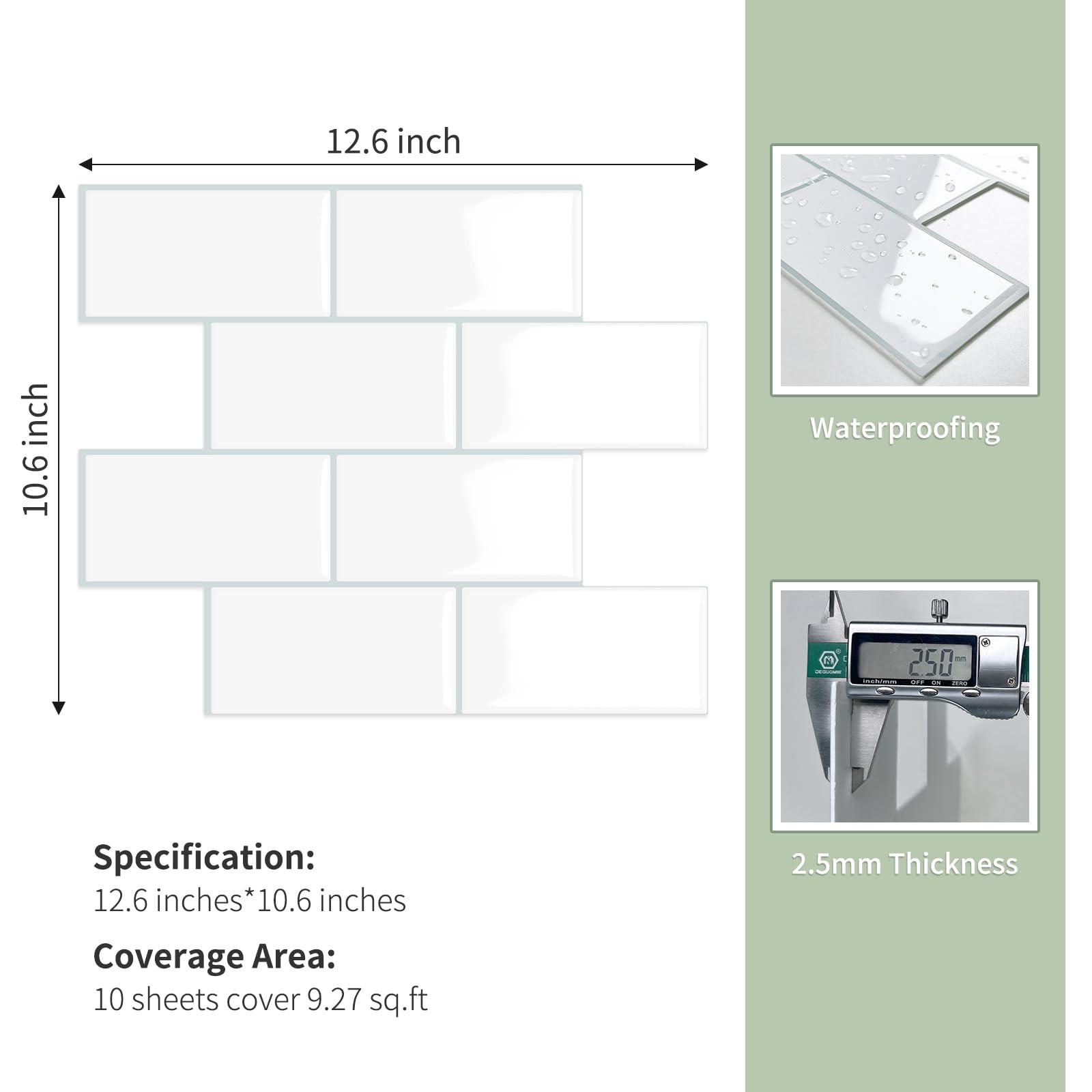 10-Sheet Thick Peel and Stick Kitchen Backsplash Tiles,3D Subway Waterproof Self