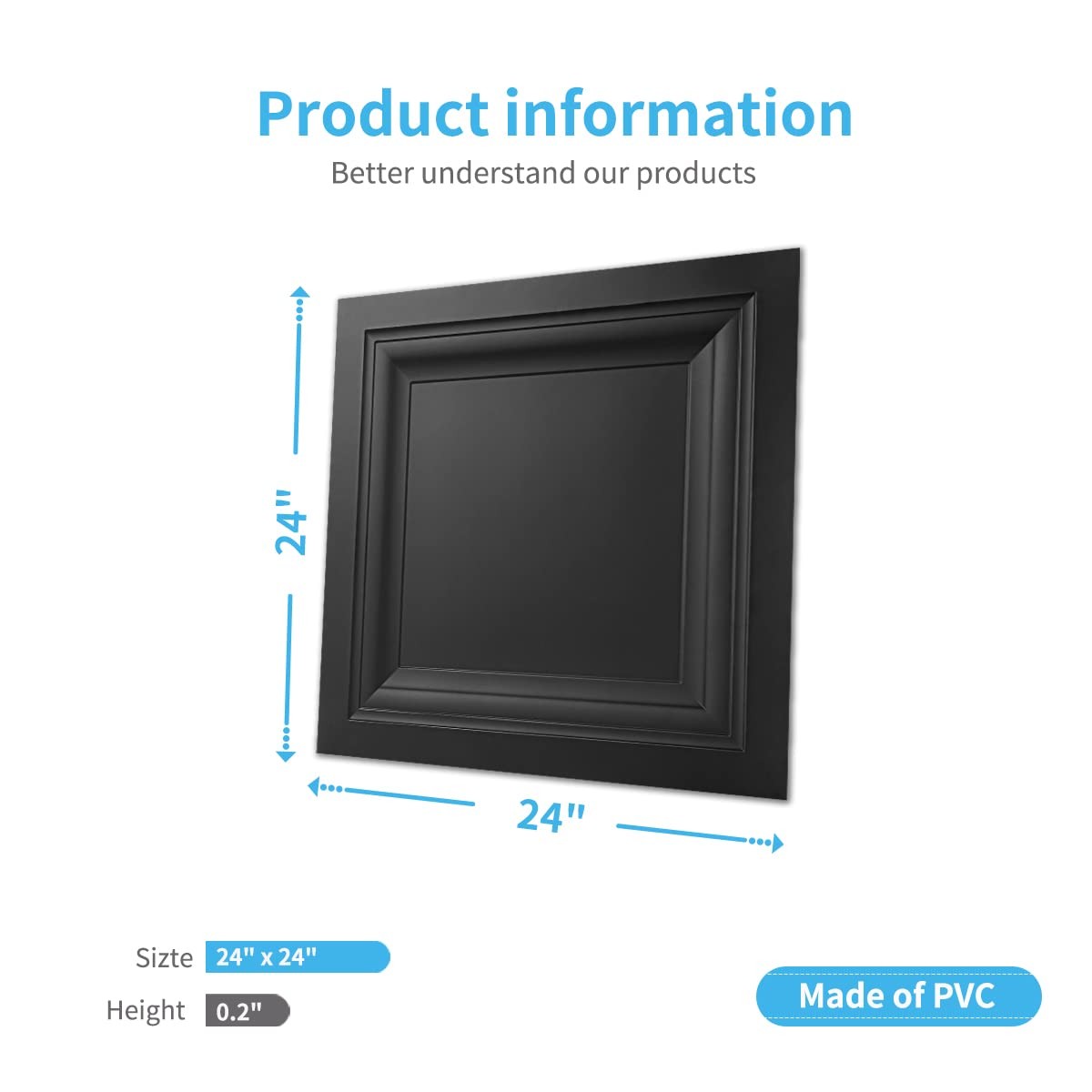 Art3D 12-Pack Square Black Drop Ceiling Tile 2Ft X 2Ft Pvc Ceiling Panel 24 X