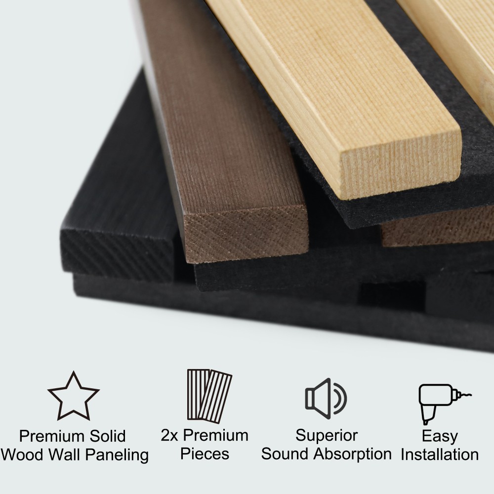 2pcs Wall Panels Acoustic Solid Wood Soundproof Wall Panels Wood Slat Wall Panel