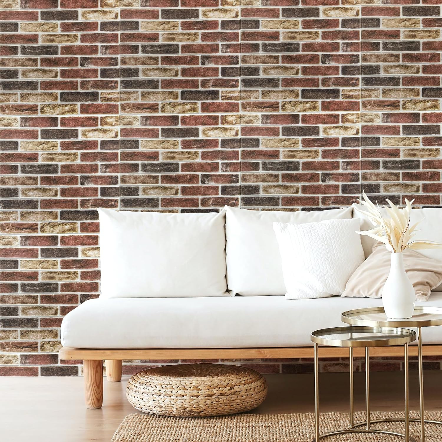 10Pcs Large Size 52.5 Sq.Ft 3D Self-Adhesive Foam Brick Wall Panels, Red Brown(1