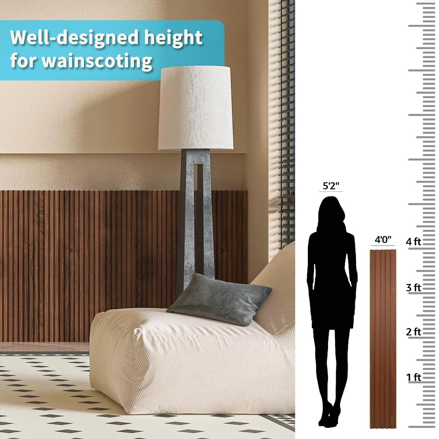 WPC Wainscoting Panels, 16-Pack 48 X 6 Inch 3D Wall Accents for Interior Wall De