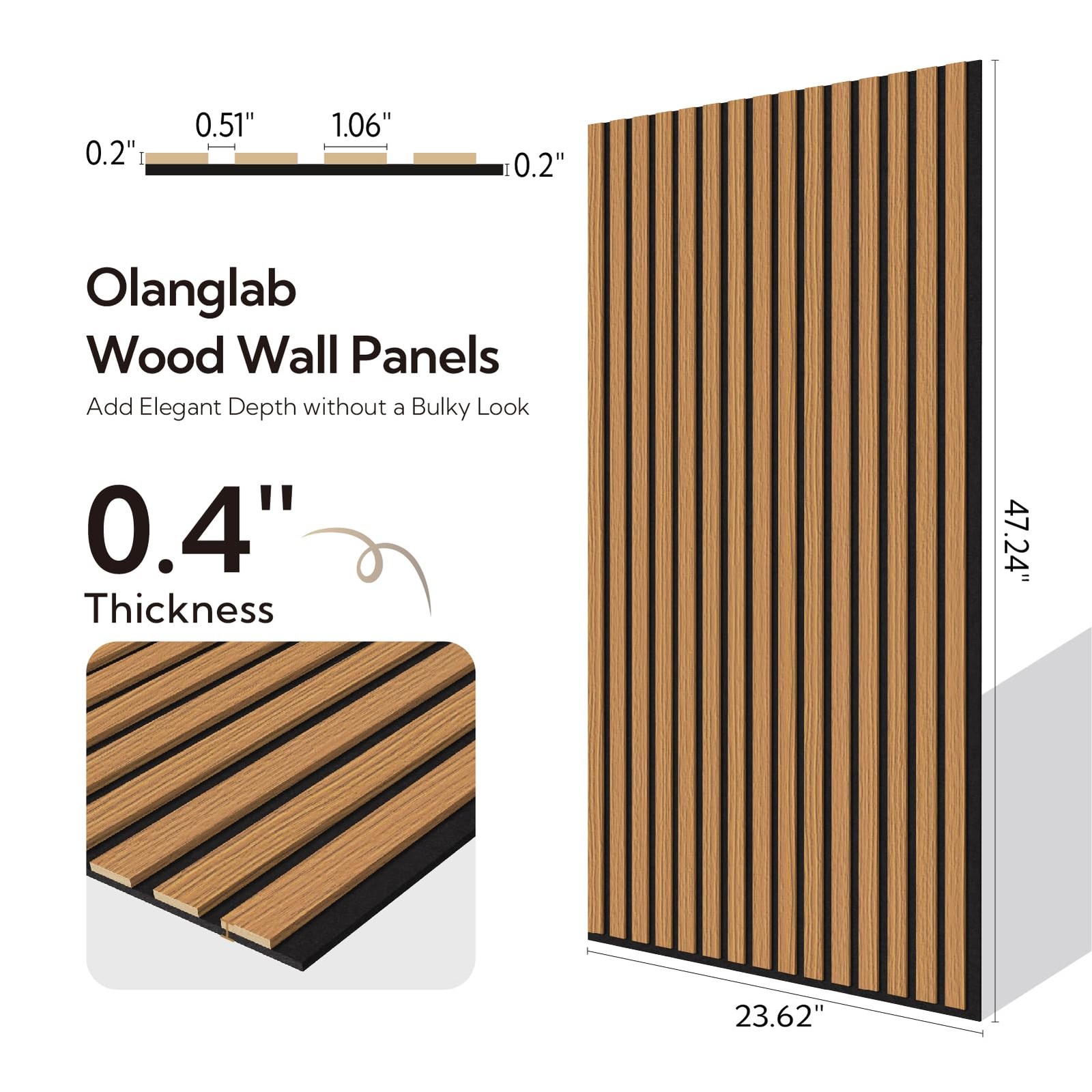 Olanglab Wood Slat Wall Panels 4 Pack Acoustic Wall Panels 47.24 X 23.62 Each