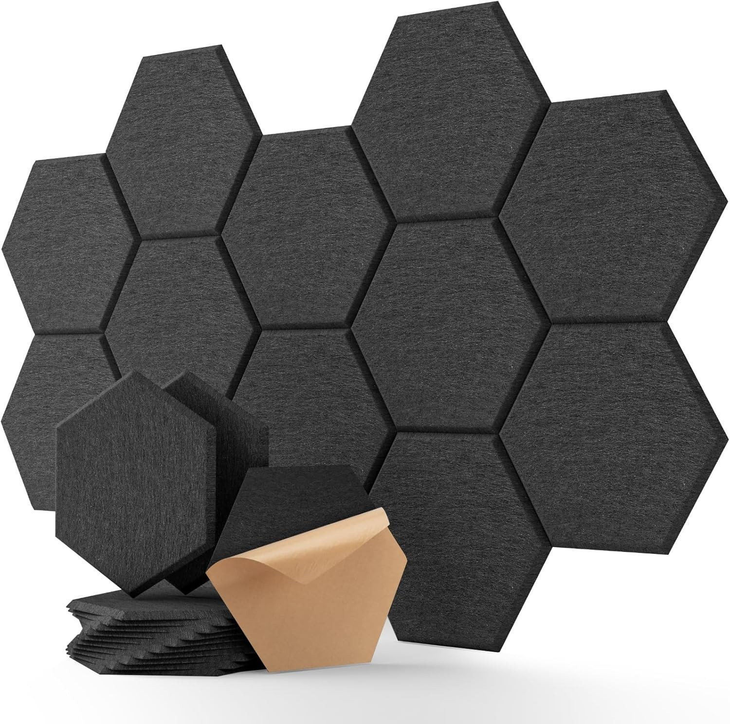 12 Pcs High Density Acoustic Panels – Hexagon Soundproof Wall Panels Studio