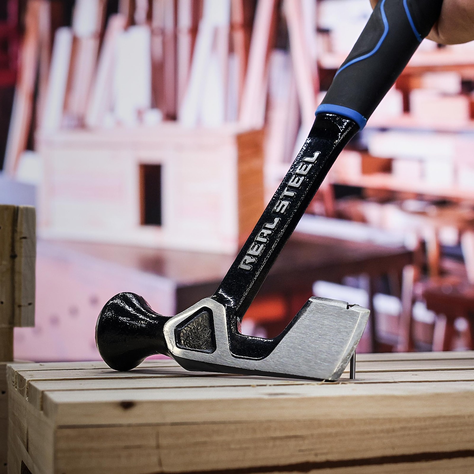 Real Steel Drywall Hammer 14 Oz Roofing Hatchet One-Piece Forged Milled Face