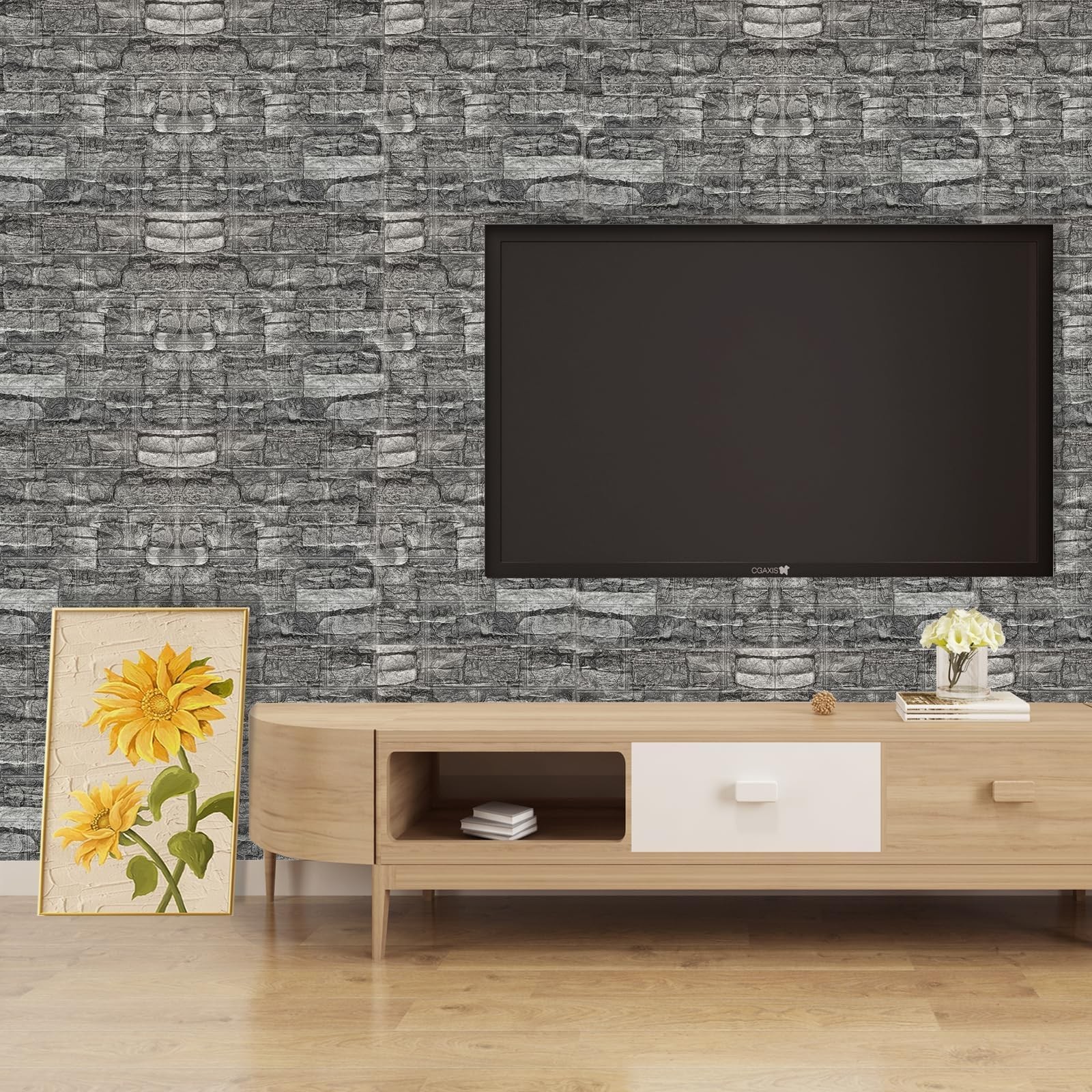 Greymond 3D Wall Panels Black Grey Stone, 20 PCS XPE Foam Peel and Stick