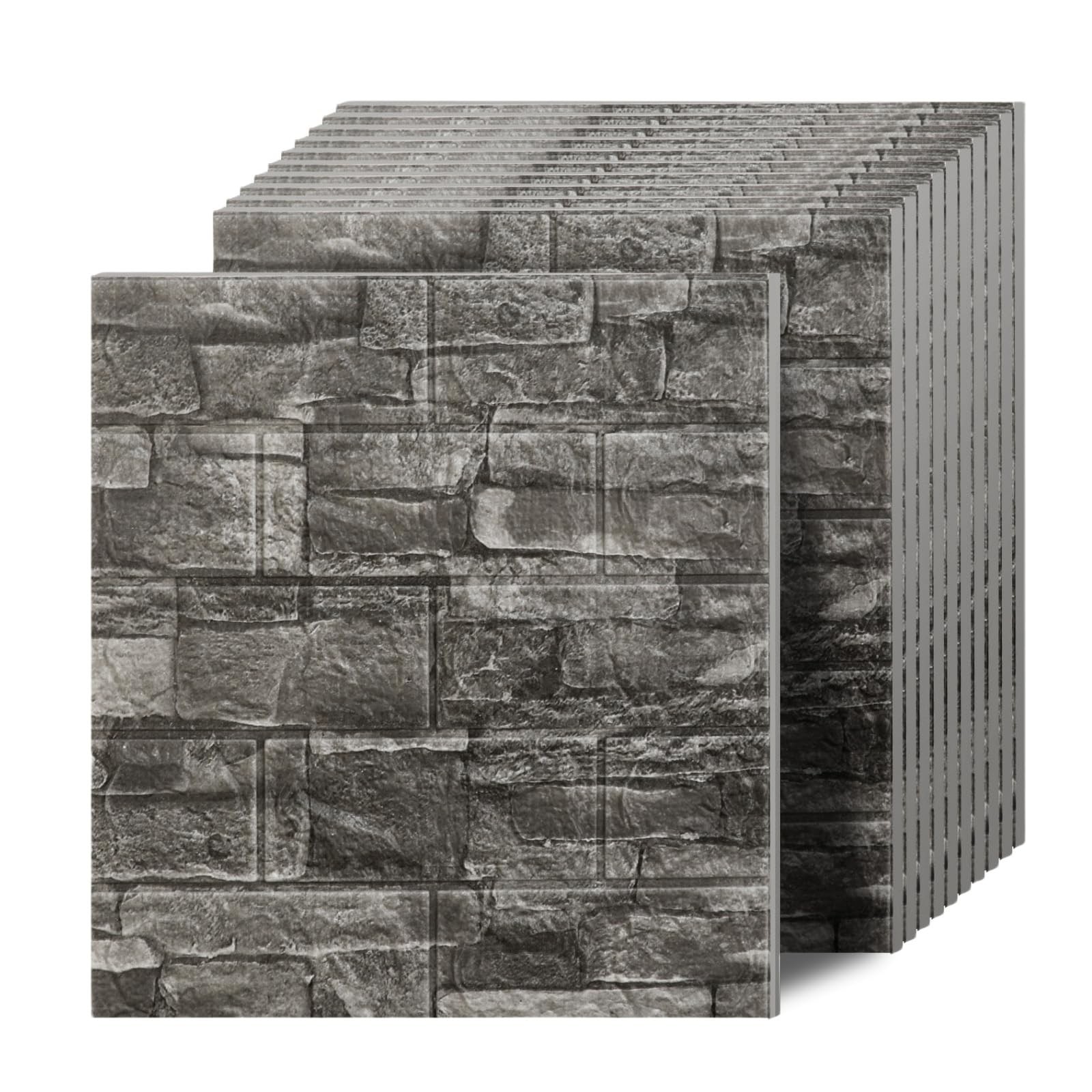 Greymond 3D Wall Panels Black Grey Stone, 20 PCS XPE Foam Peel and Stick