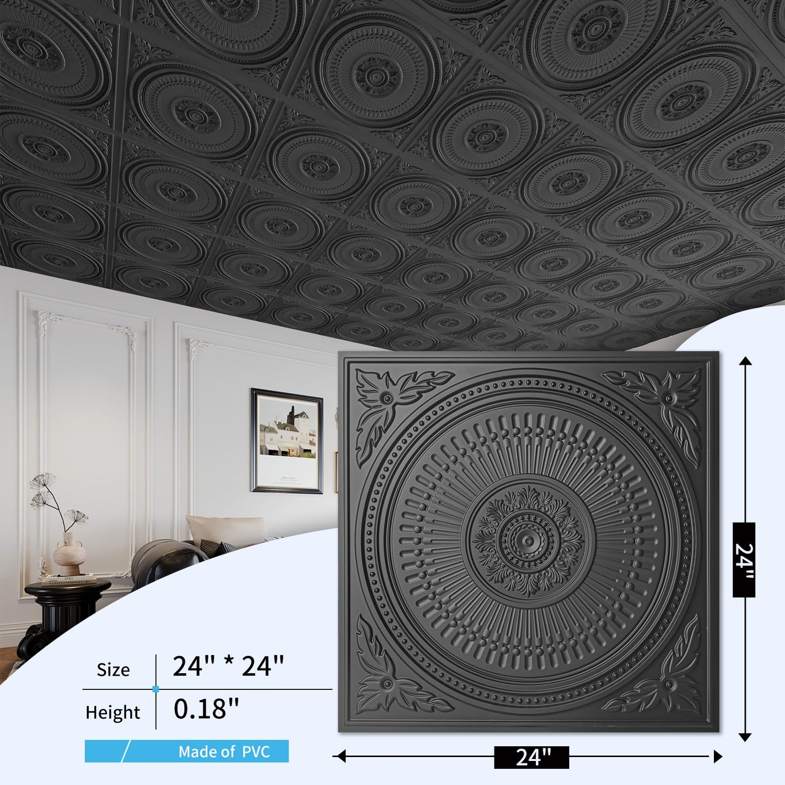 Art3D 12-Pack Drop Ceiling Tiles 2X2 Ft Decorative Easy Install Pvc Ceiling