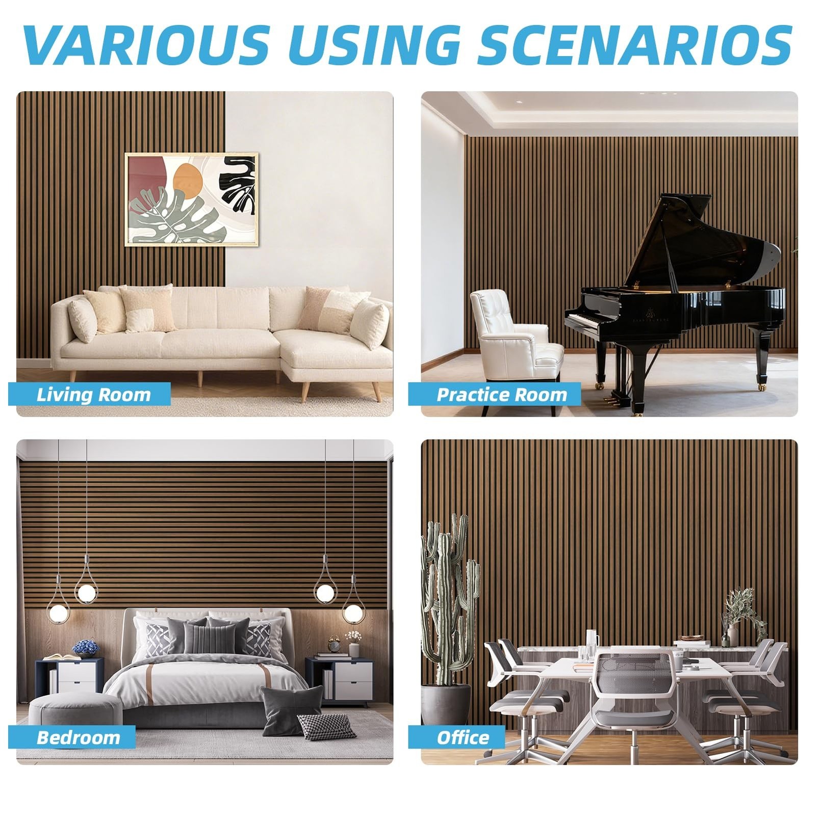 Art3d Acoustic Lightweight Slat Wall Panel 94 x 12.6 in 4-Piece Walnut