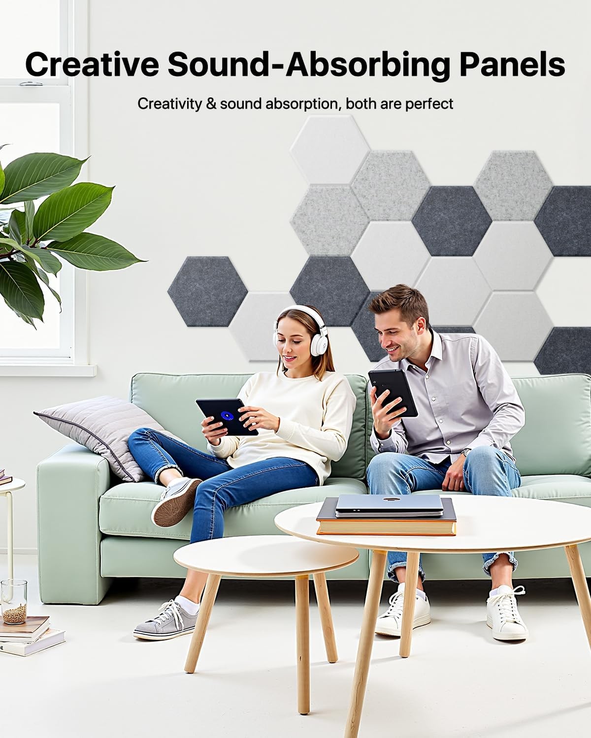 12 Pcs High Density Acoustic Panels – Hexagon Soundproof Wall Panels Studio