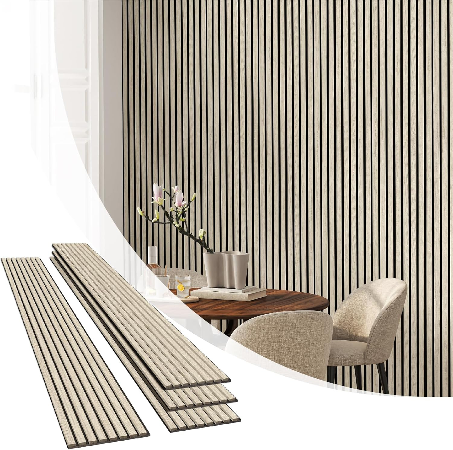 Light Oak 3D Acoustic Wall Panels – 4 Pack, 94.5″x12.6″ for Stylish Decor