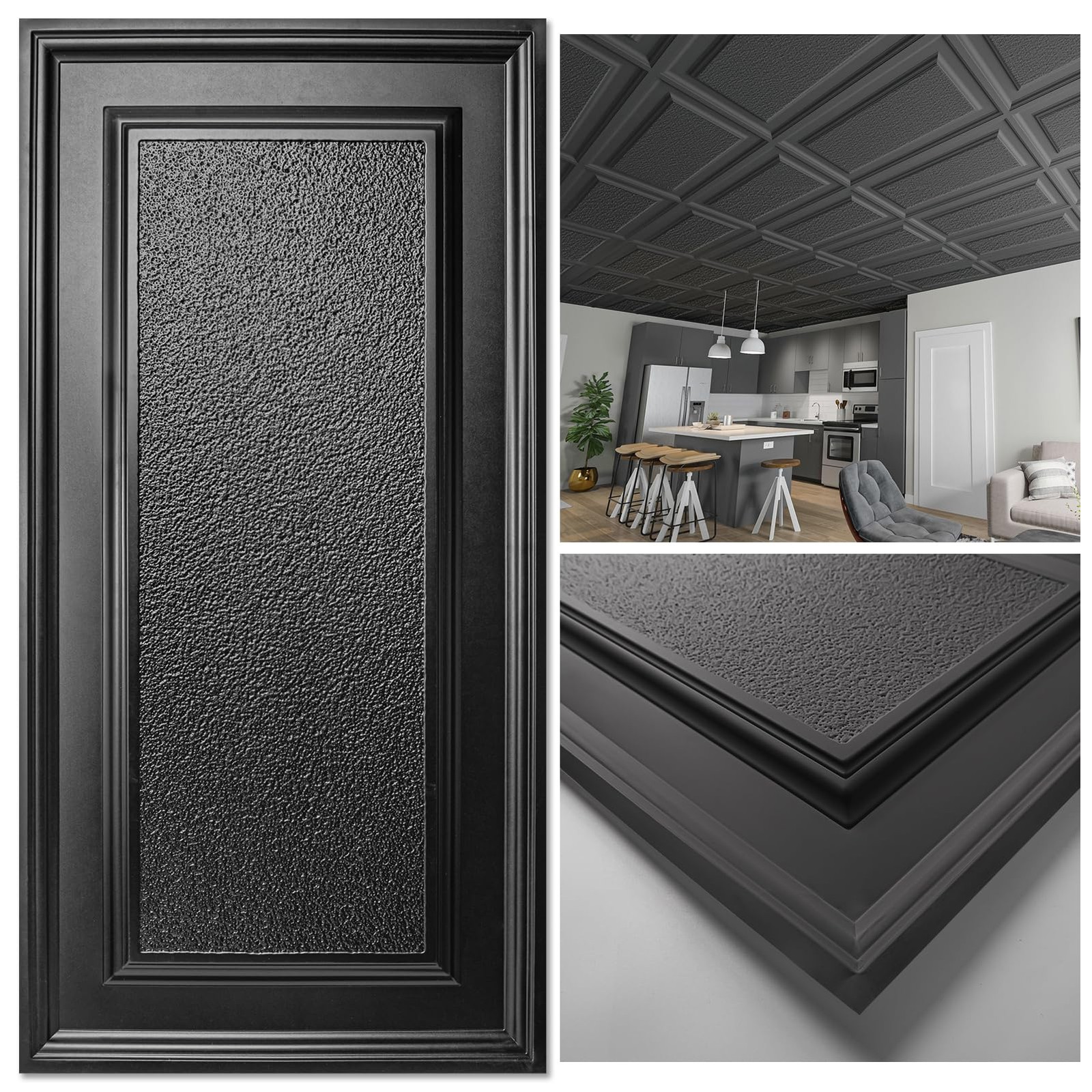 Art3D Drop Ceiling Tiles 24X48 Inch Black 12-Pack 96 Sq.Ft 3D Wainscoting