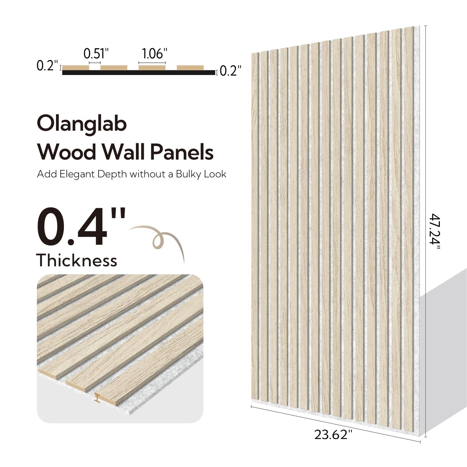 Olanglab Wood Slat Wall Panels 4 Pack Acoustic Wall Panels 47.24 X 23.62 Each