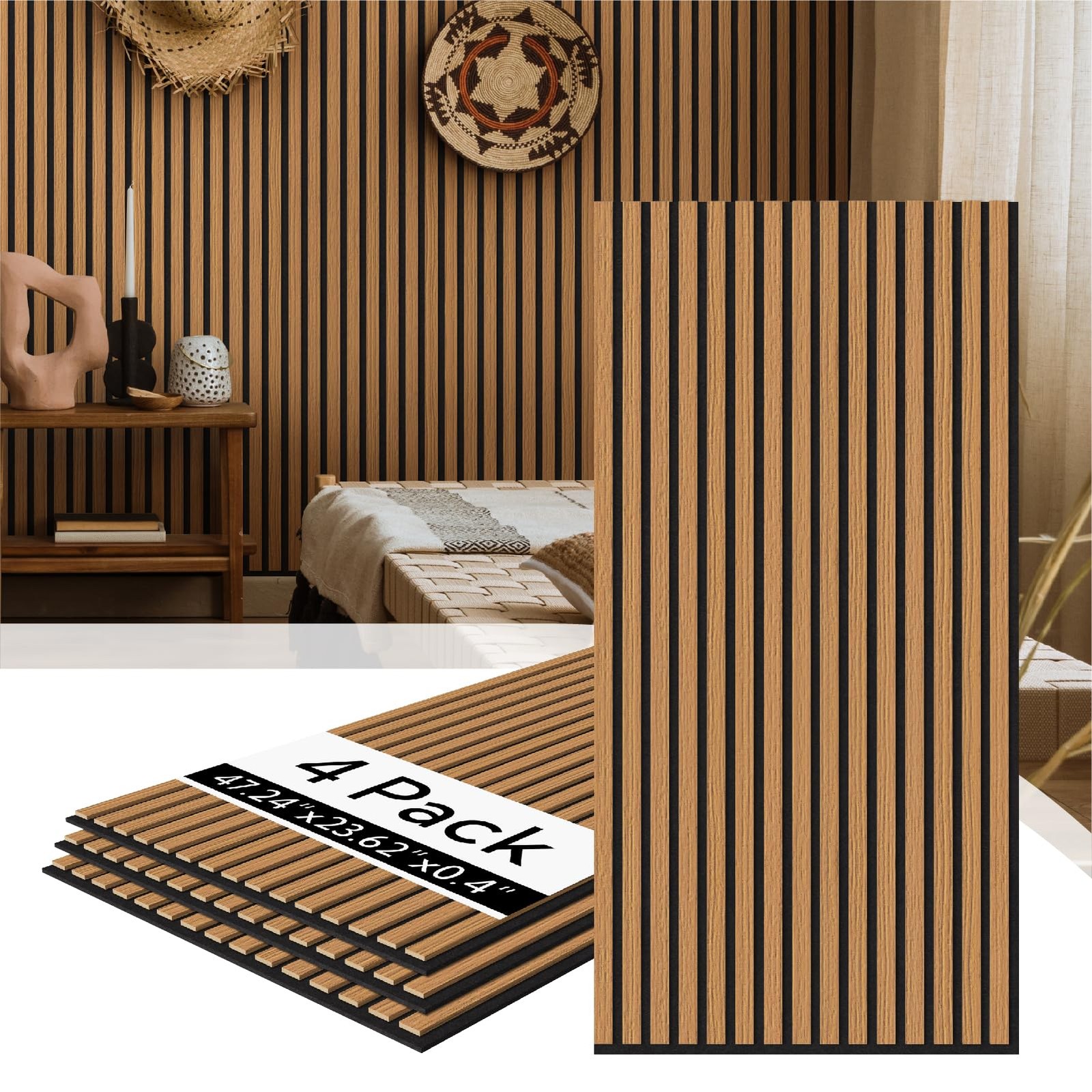 Olanglab Wood Slat Wall Panels 4 Pack Acoustic Wall Panels 47.24 X 23.62 Each