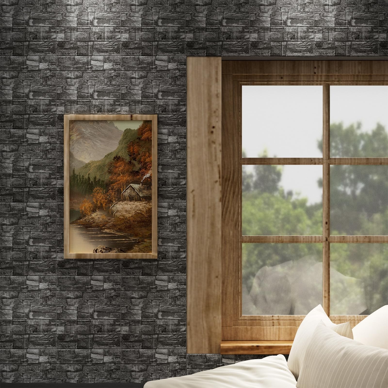 Greymond 3D Wall Panels Black Grey Stone, 20 PCS XPE Foam Peel and Stick