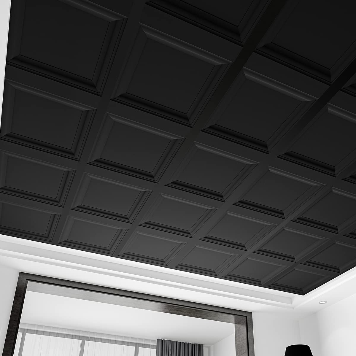 Art3D 12-Pack Square Black Drop Ceiling Tile 2Ft X 2Ft Pvc Ceiling Panel 24 X