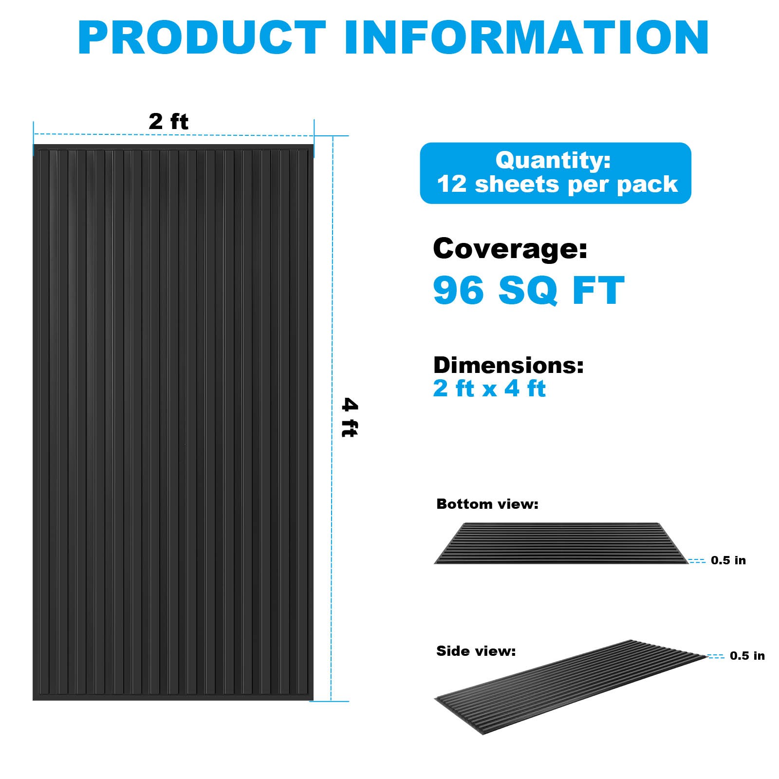 12PCS Ceiling Panel 2×4 Feet, PVC Decorative Ceiling Covering Panel,Black