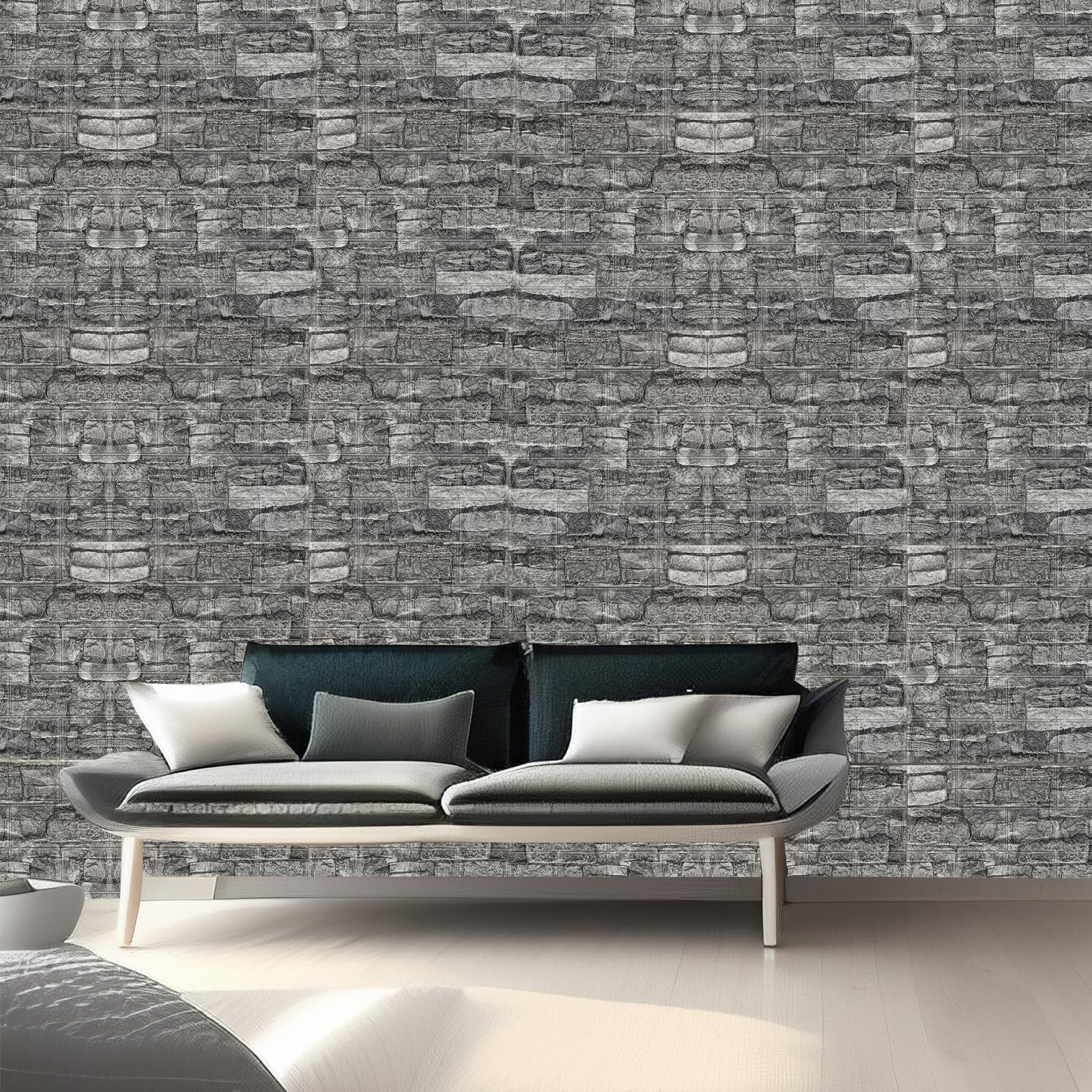 Greymond 3D Wall Panels Black Grey Stone, 20 PCS XPE Foam Peel and Stick
