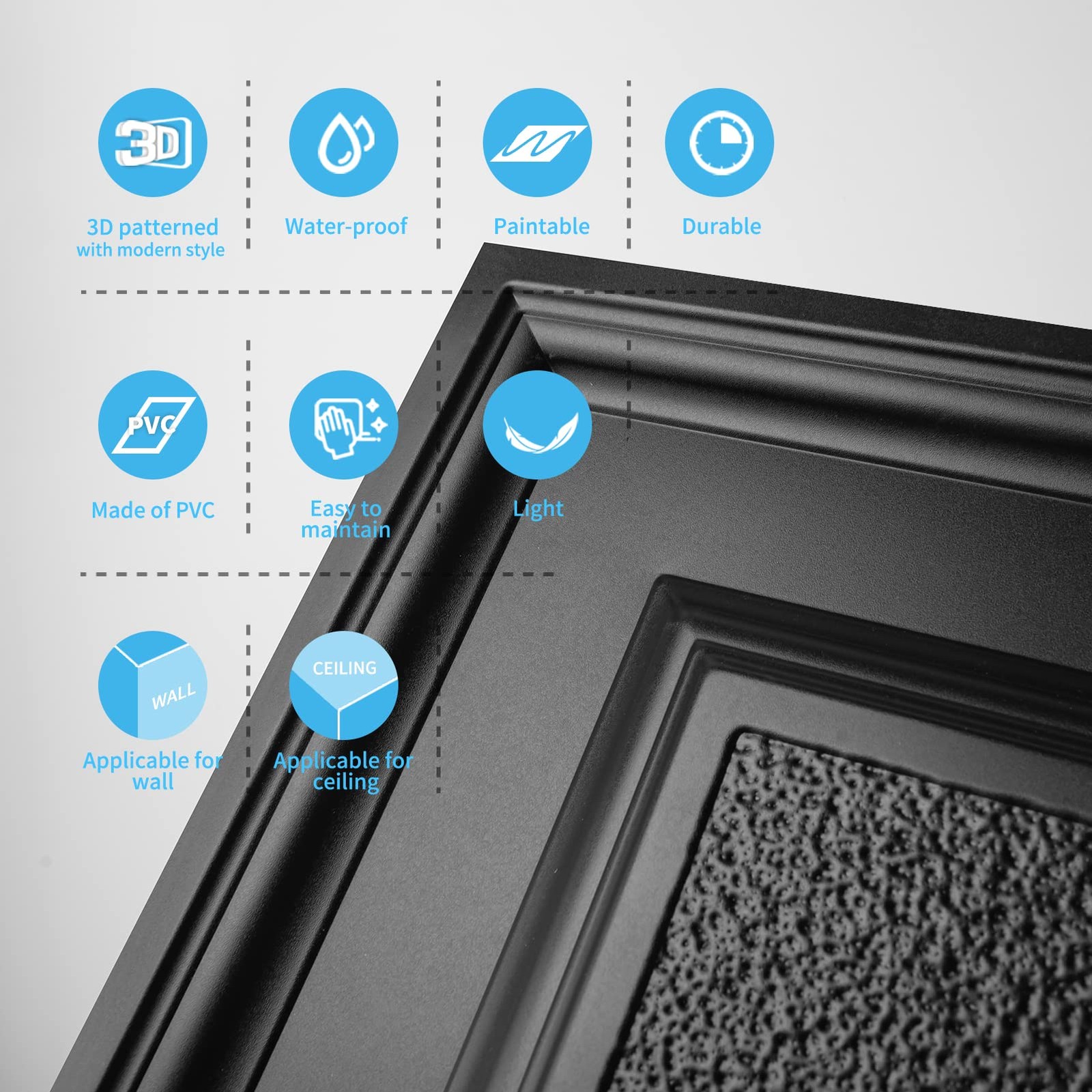 Art3D Drop Ceiling Tiles 24X48 Inch Black 12-Pack 96 Sq.Ft 3D Wainscoting