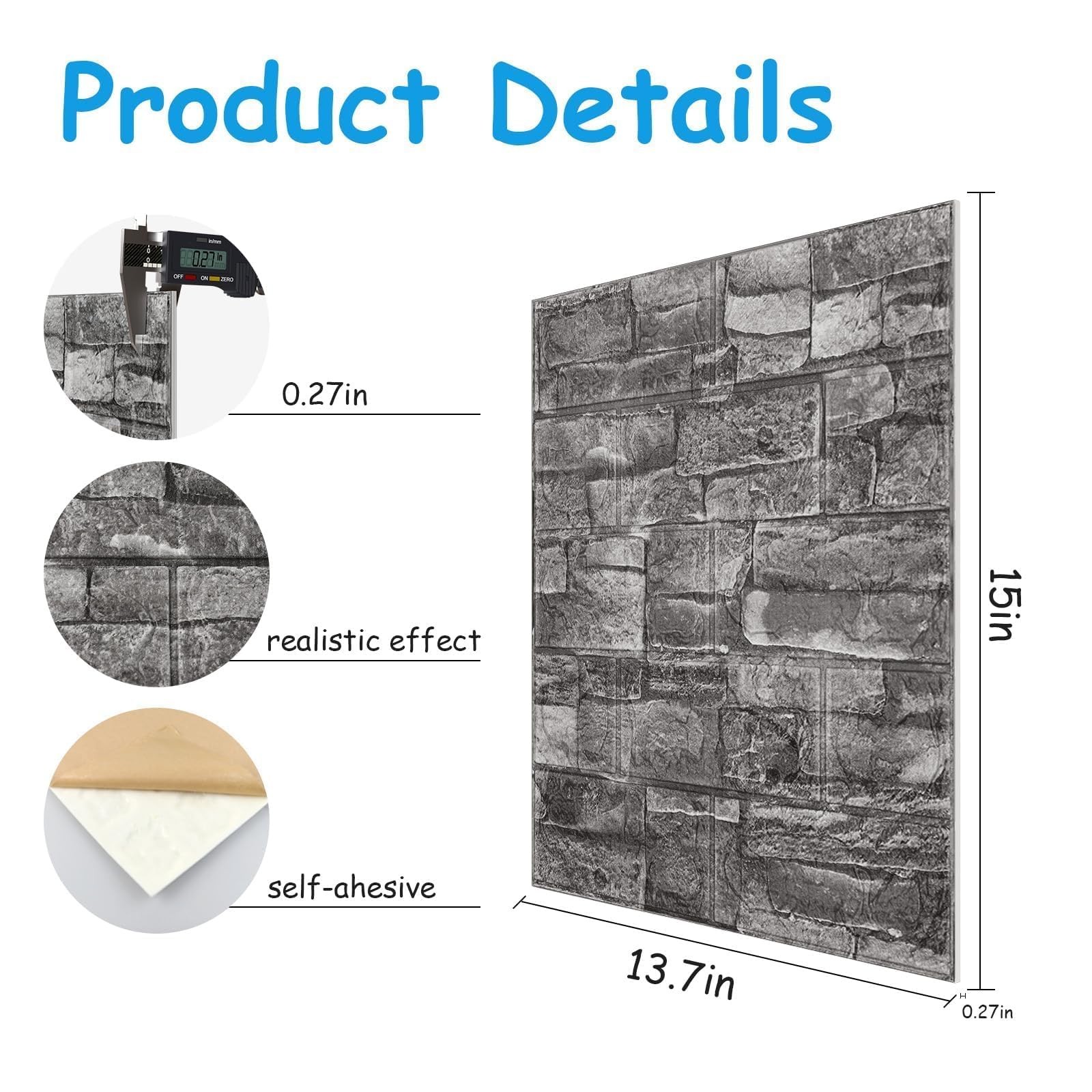 Greymond 3D Wall Panels Black Grey Stone, 20 PCS XPE Foam Peel and Stick