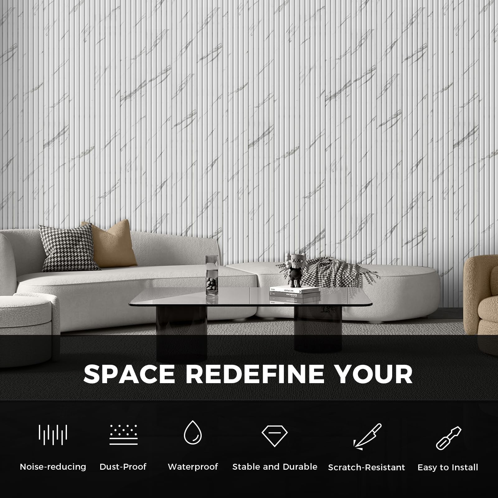 Ouzugie Wpc Acoustic Slat Wall Paneling 8-Pack 114 X 6 Inches 3D Wall Panels