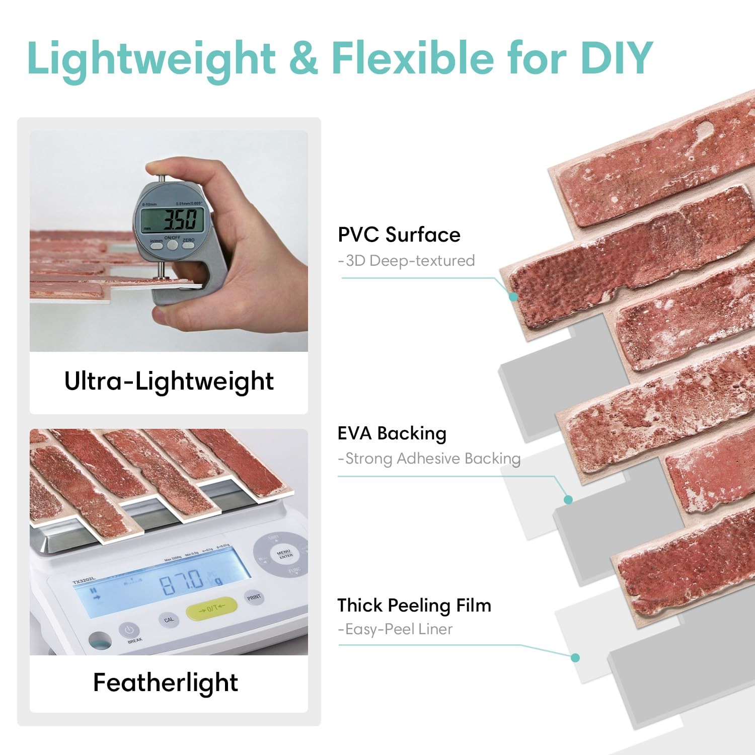 Commomy 3D Faux Brick Wall Panels Ultralight Thin Pvc Brick Peel And Stick