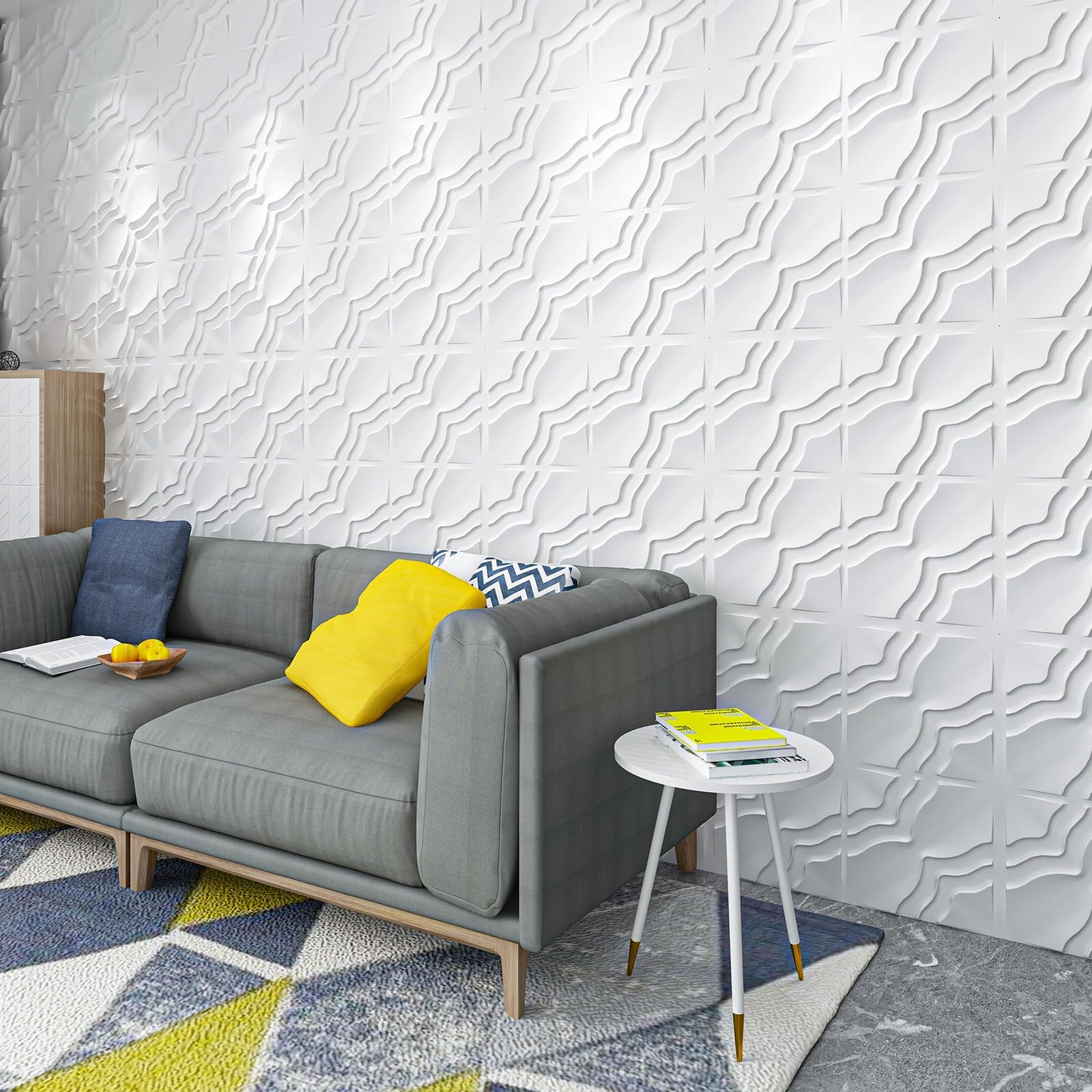 Art3d 33-Pack 3D Textured PVC Wall Panels 12×12″ White – Covers 32 Sq.Ft.