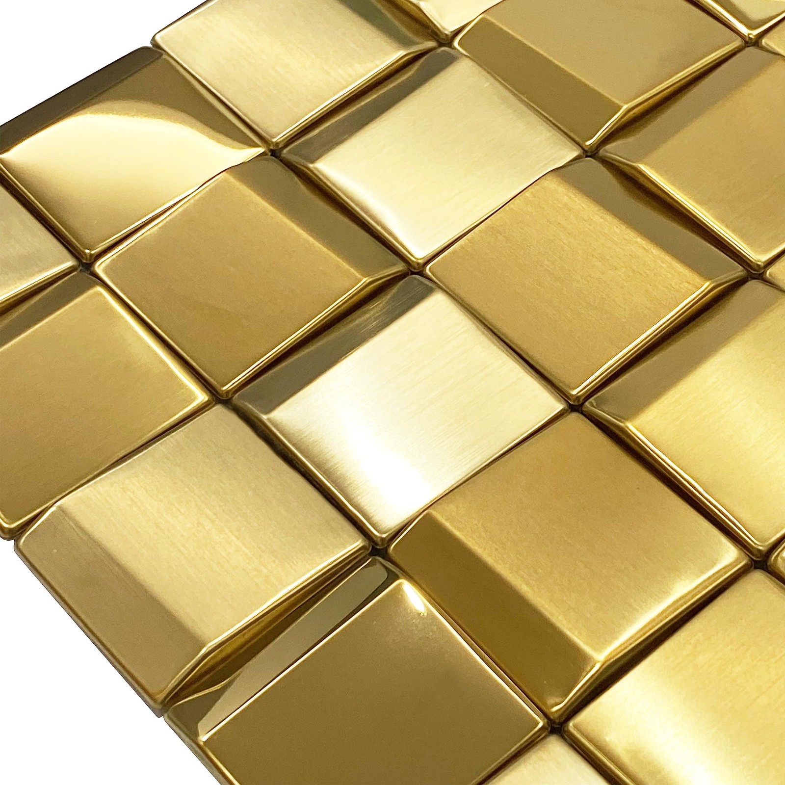 Parrotile 3D Wall Panels Golden 2X2 Metal Mosaic Tile Sheets Backsplash Accent