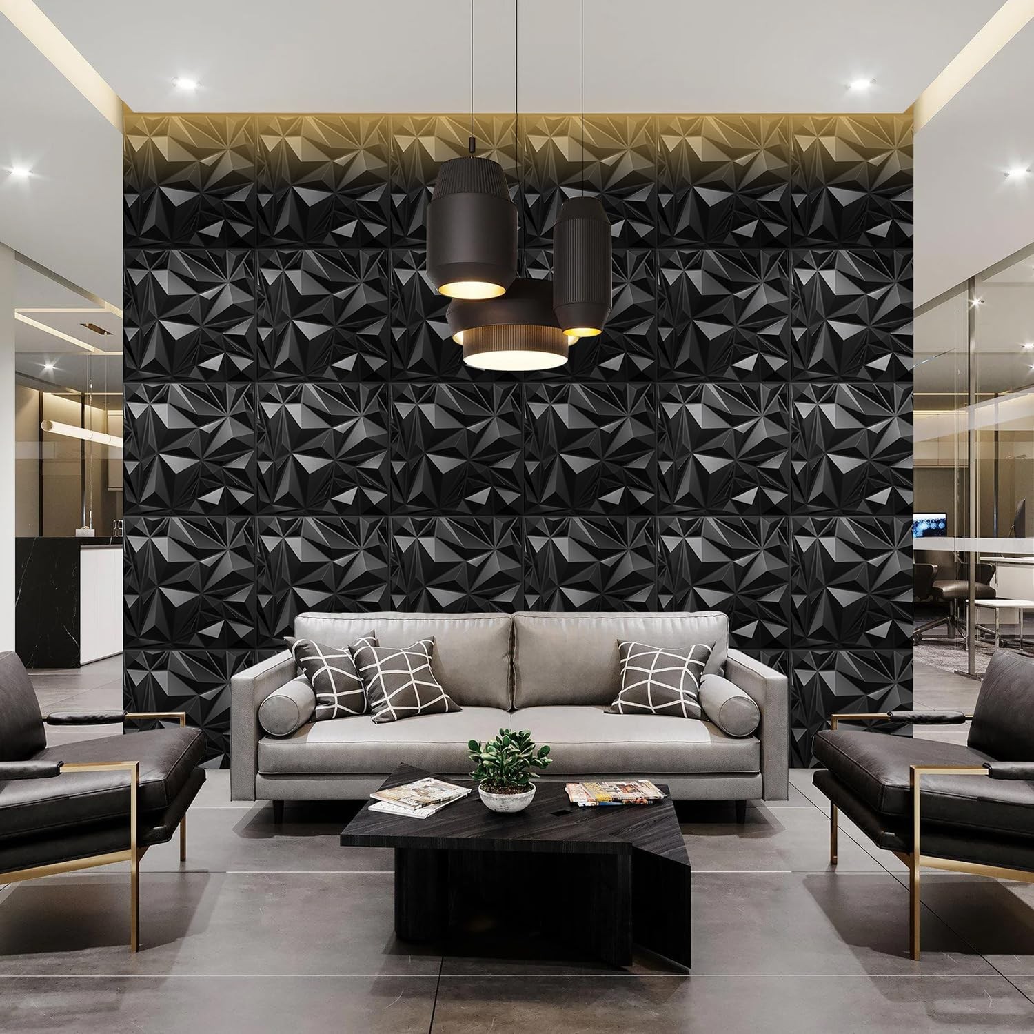 Stickgoo 12 Pack 3D Wall Panels For Interior Wall Decor Black Diamond Design