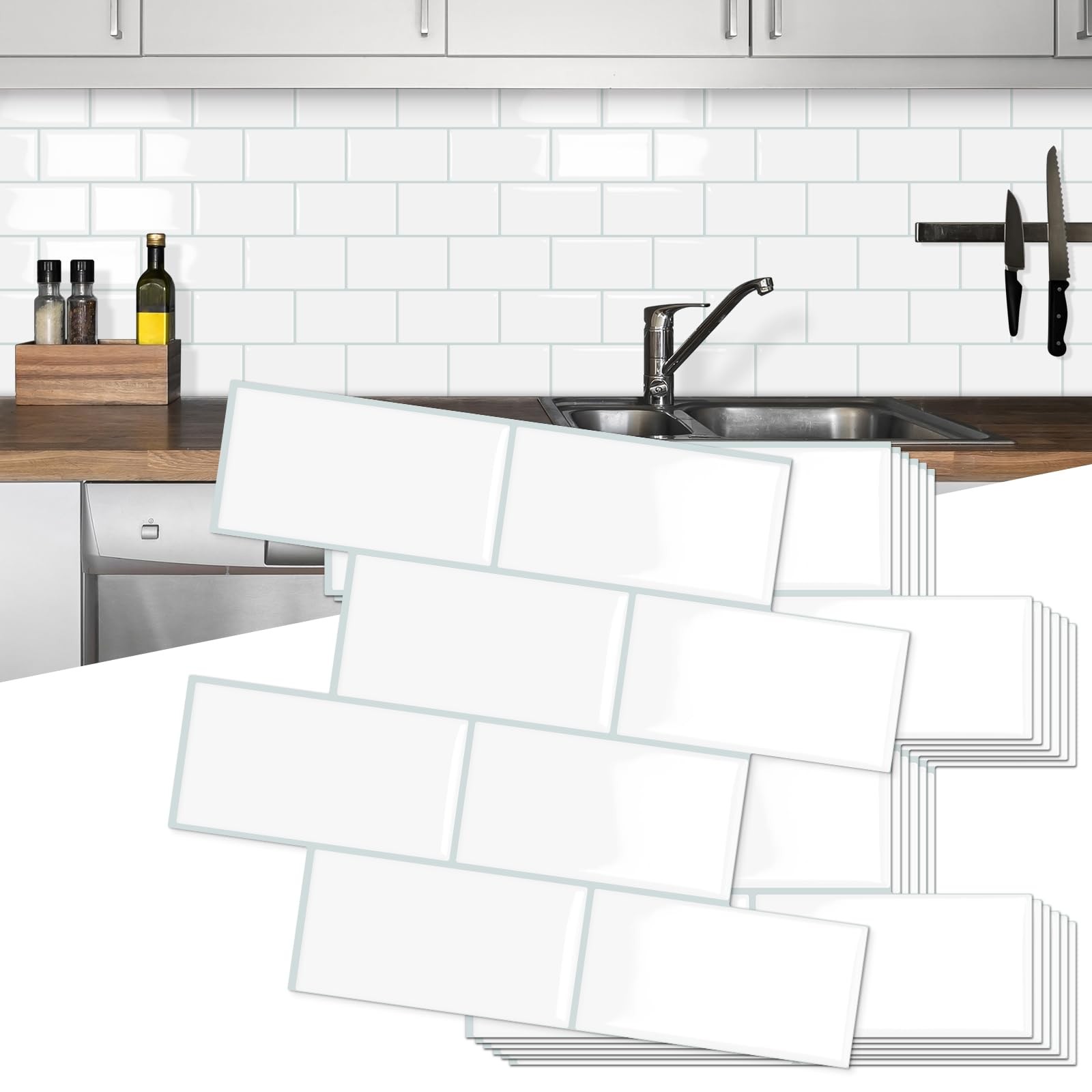 10-Sheet Thick Peel and Stick Kitchen Backsplash Tiles,3D Subway Waterproof Self