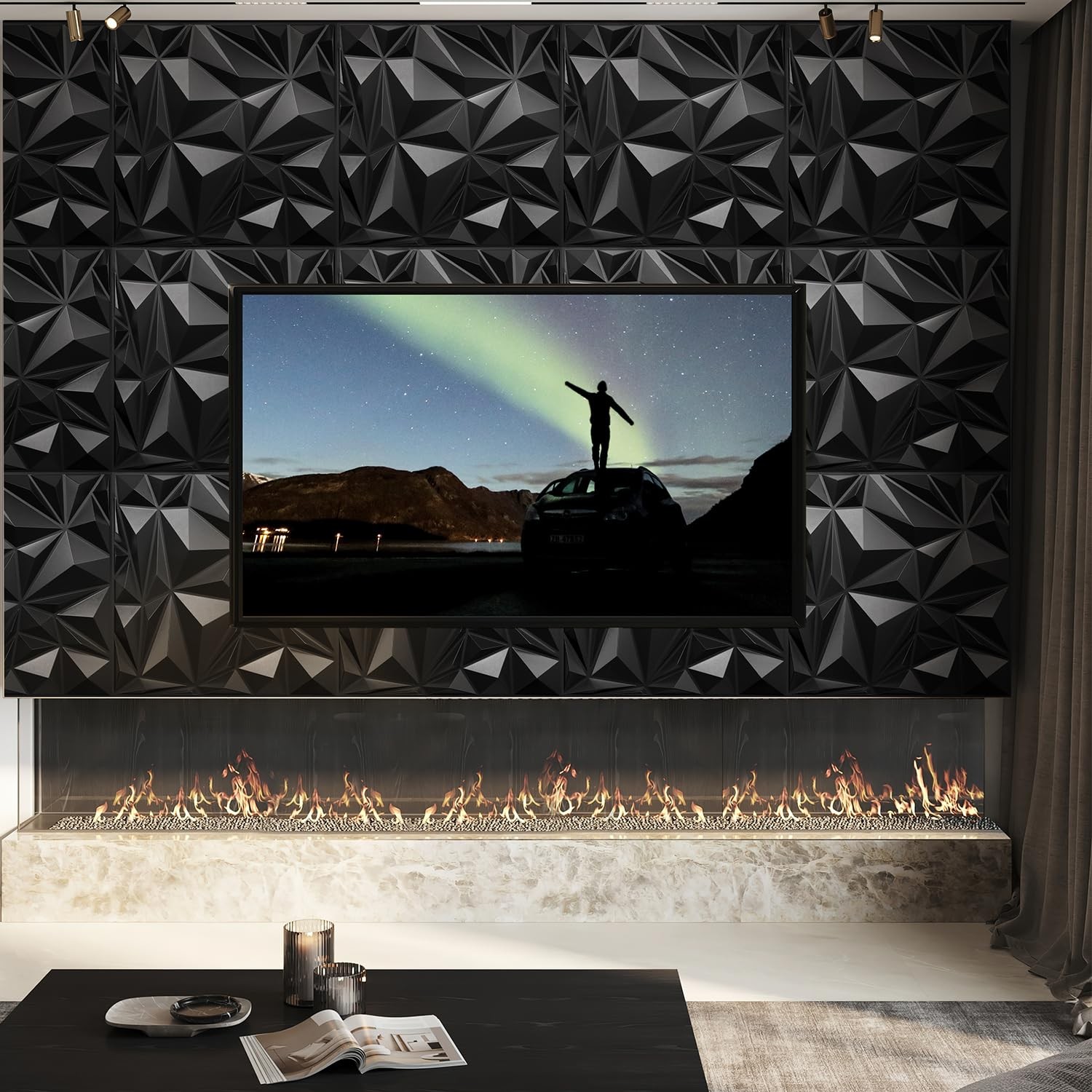 Stickgoo 12 Pack 3D Wall Panels For Interior Wall Decor Black Diamond Design