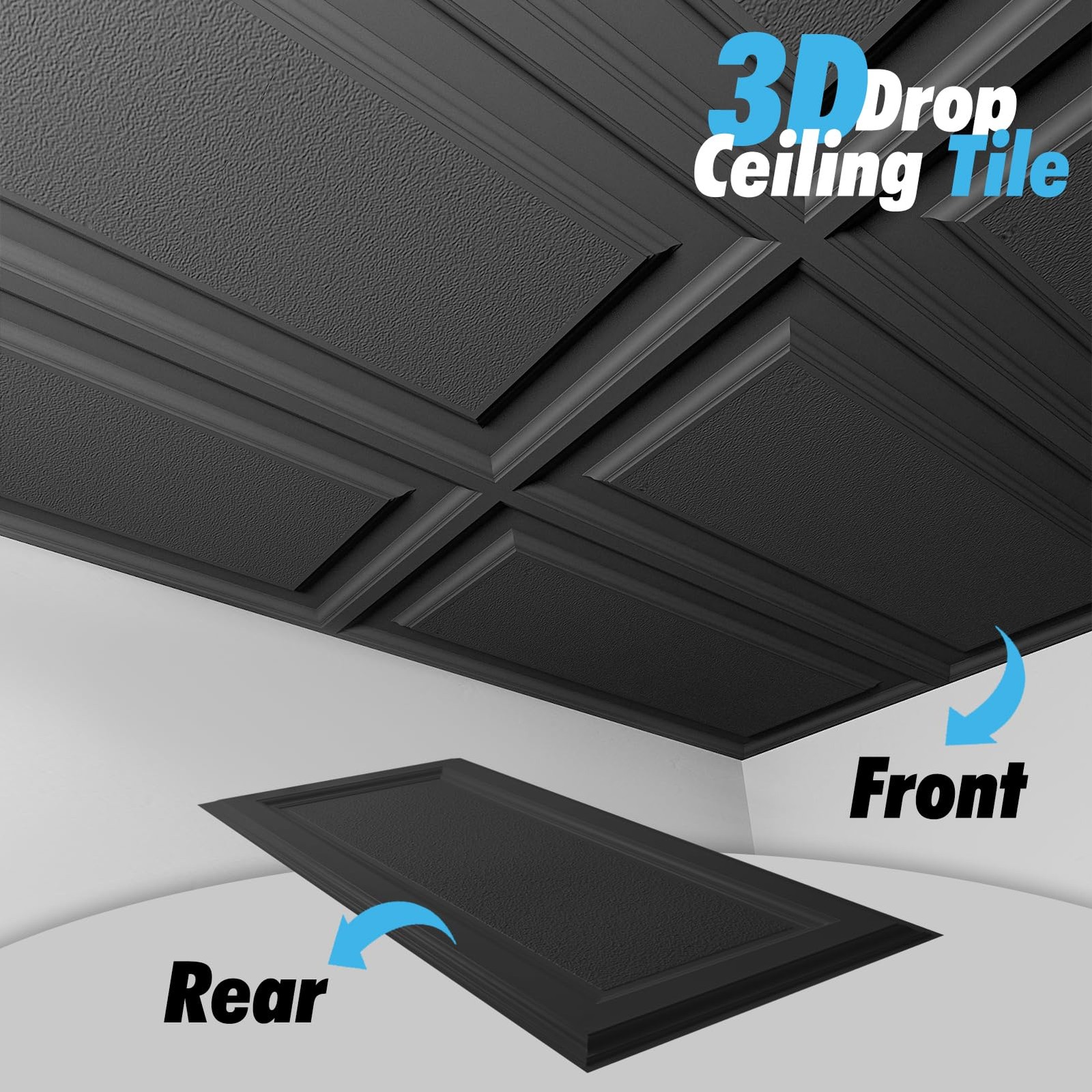 Art3D Drop Ceiling Tiles 24X48 Inch Black 12-Pack 96 Sq.Ft 3D Wainscoting