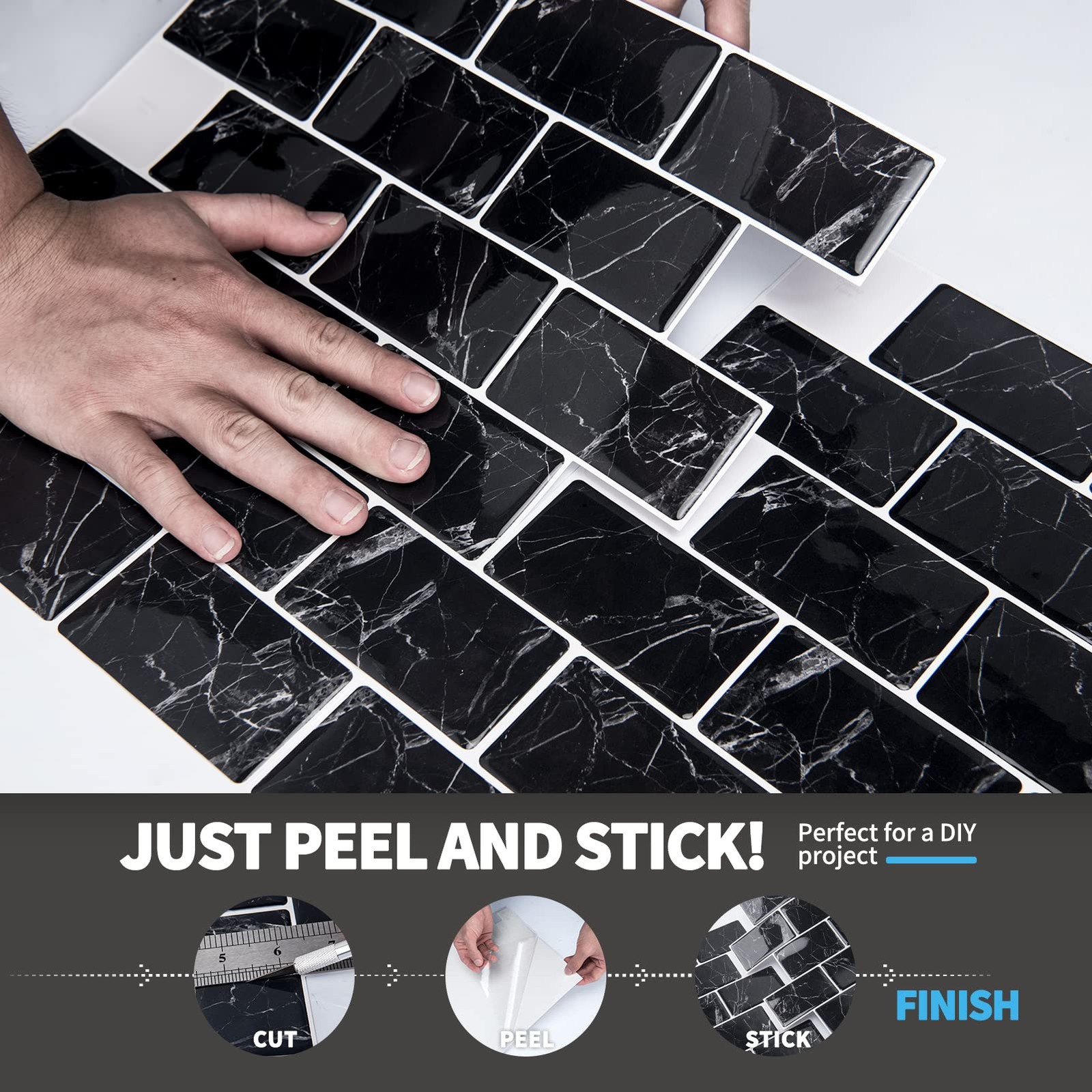 Art3d 10-Sheet 12″x12″ Peel & Stick Subway Tile Backsplash Marble Design