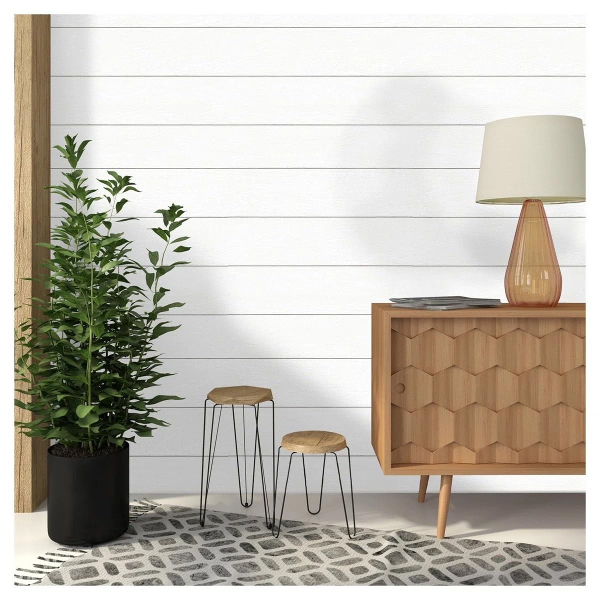 Luxdecor Real Wood Planks For Wall- White Shiplap Boards 5 Peel And Stick