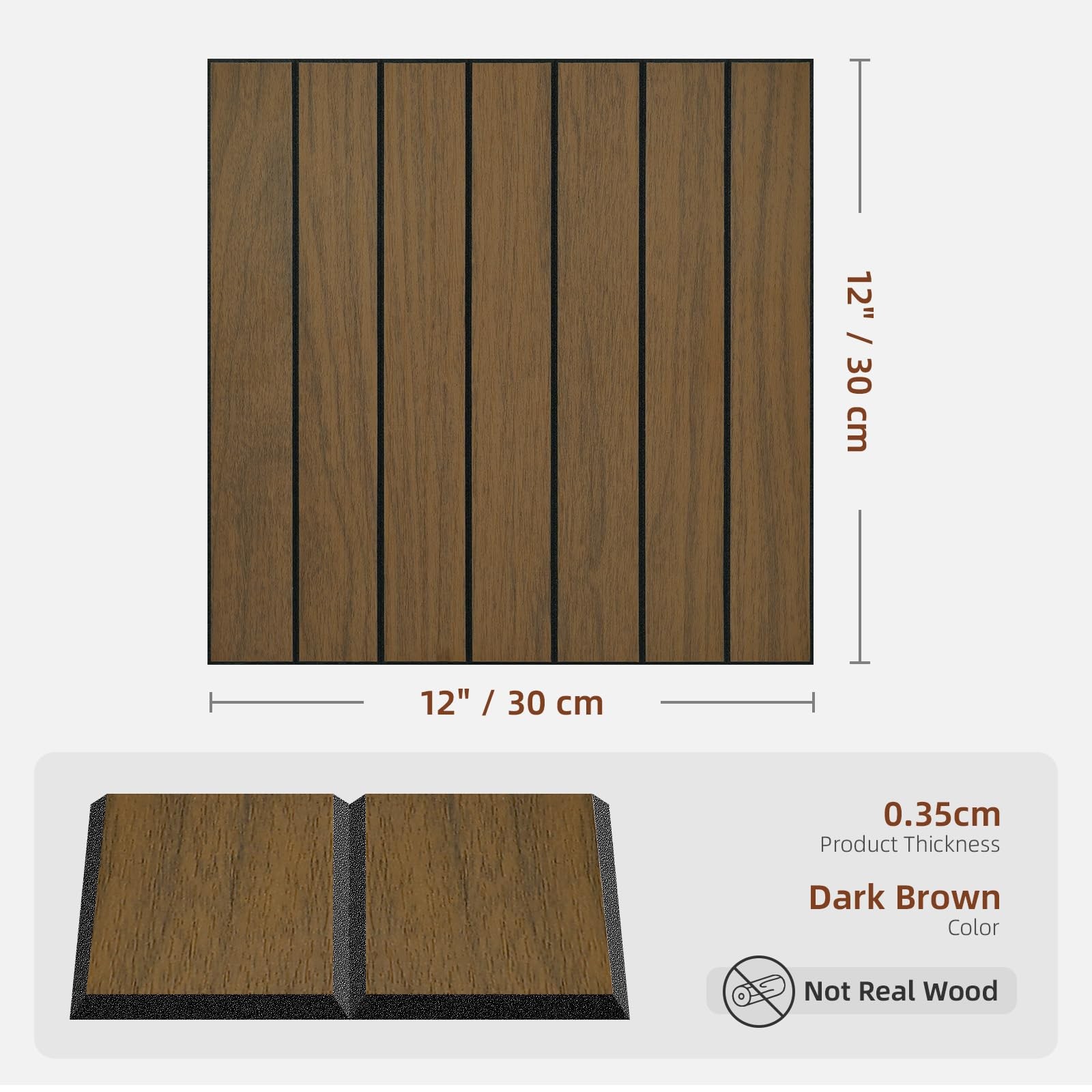 Wadile Peel And Stick Wood Slat Panels 12X12 3030Cm Decorative Pvc Soundproof