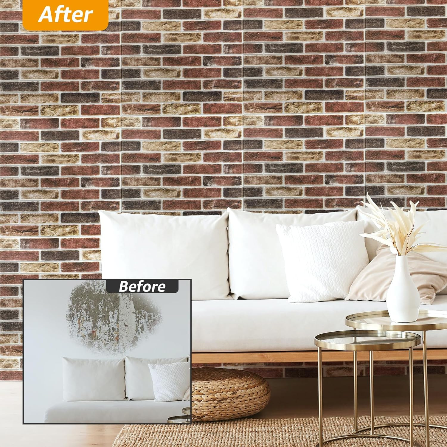 10Pcs Large Size 52.5 Sq.Ft 3D Self-Adhesive Foam Brick Wall Panels, Red Brown(1