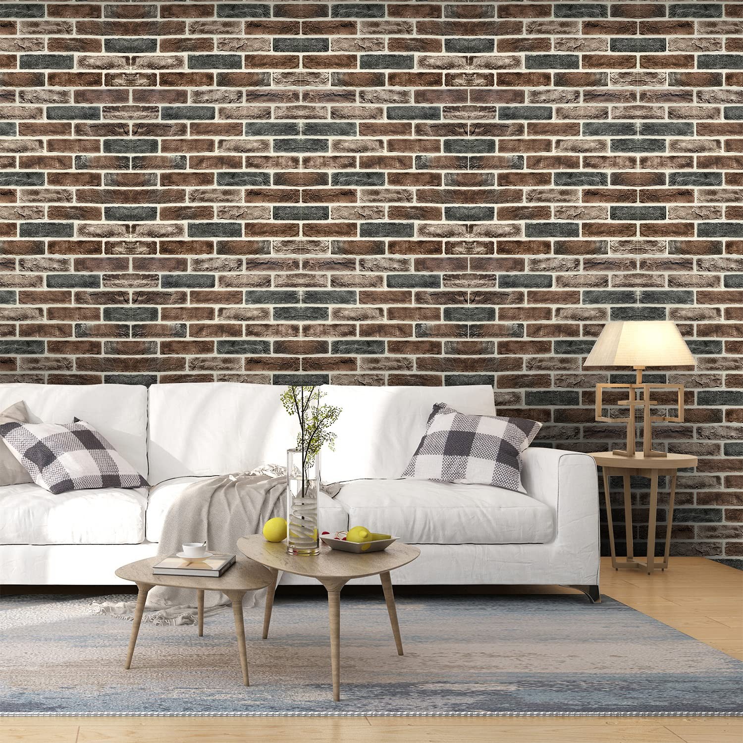 10-Pack 52 Sq.Ft 3D Wall Panels Peel and Stick Faux Brick Brown Grey Foam