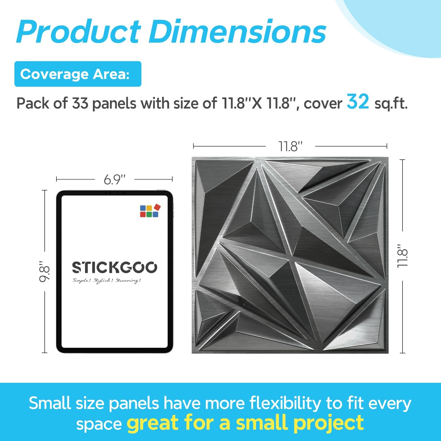Stickgoo Brushed Silver 3D Wall Panels Interior Wall Decor 12X12 Diamond Accent