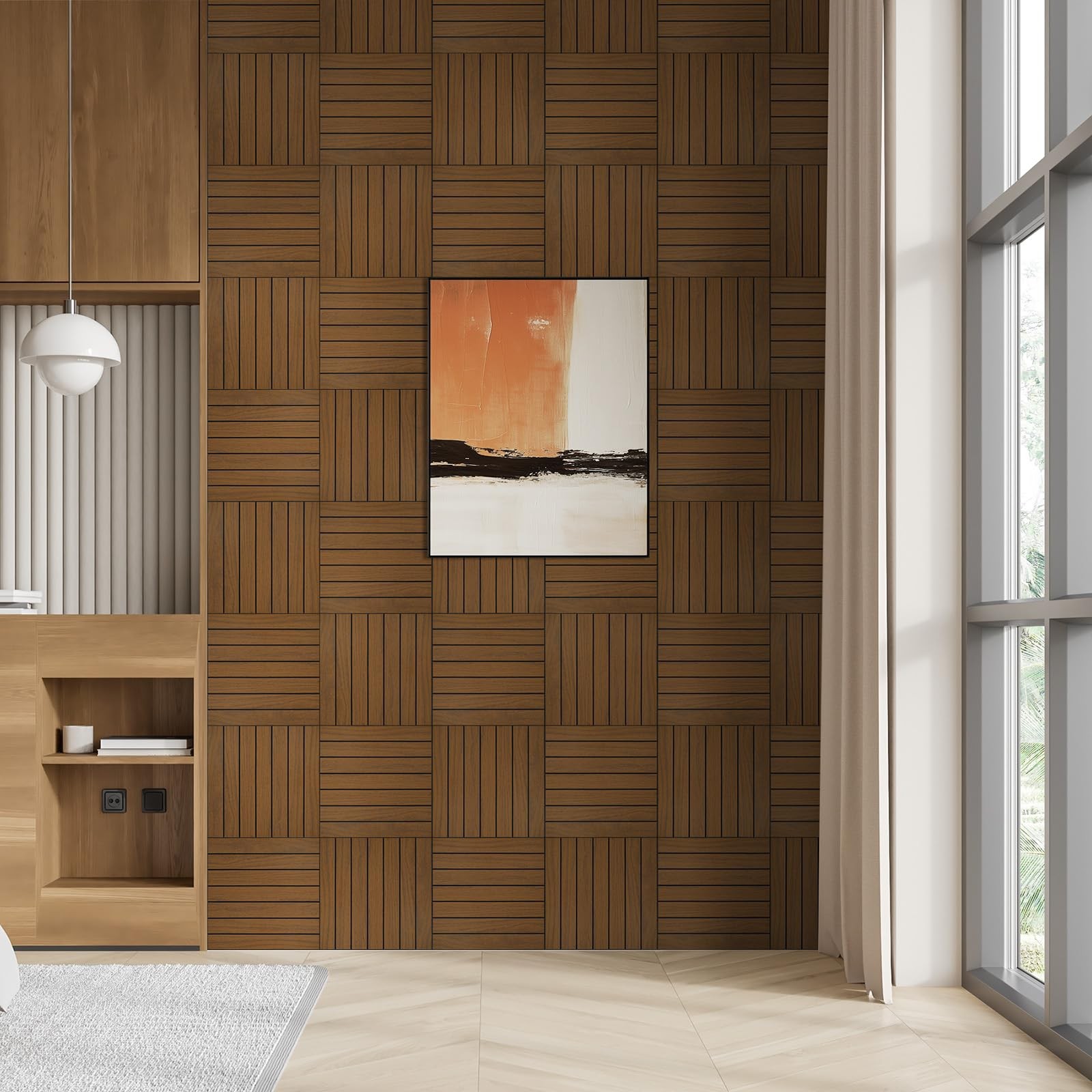 Wadile Peel And Stick Wood Slat Panels 12X12 3030Cm Decorative Pvc Soundproof