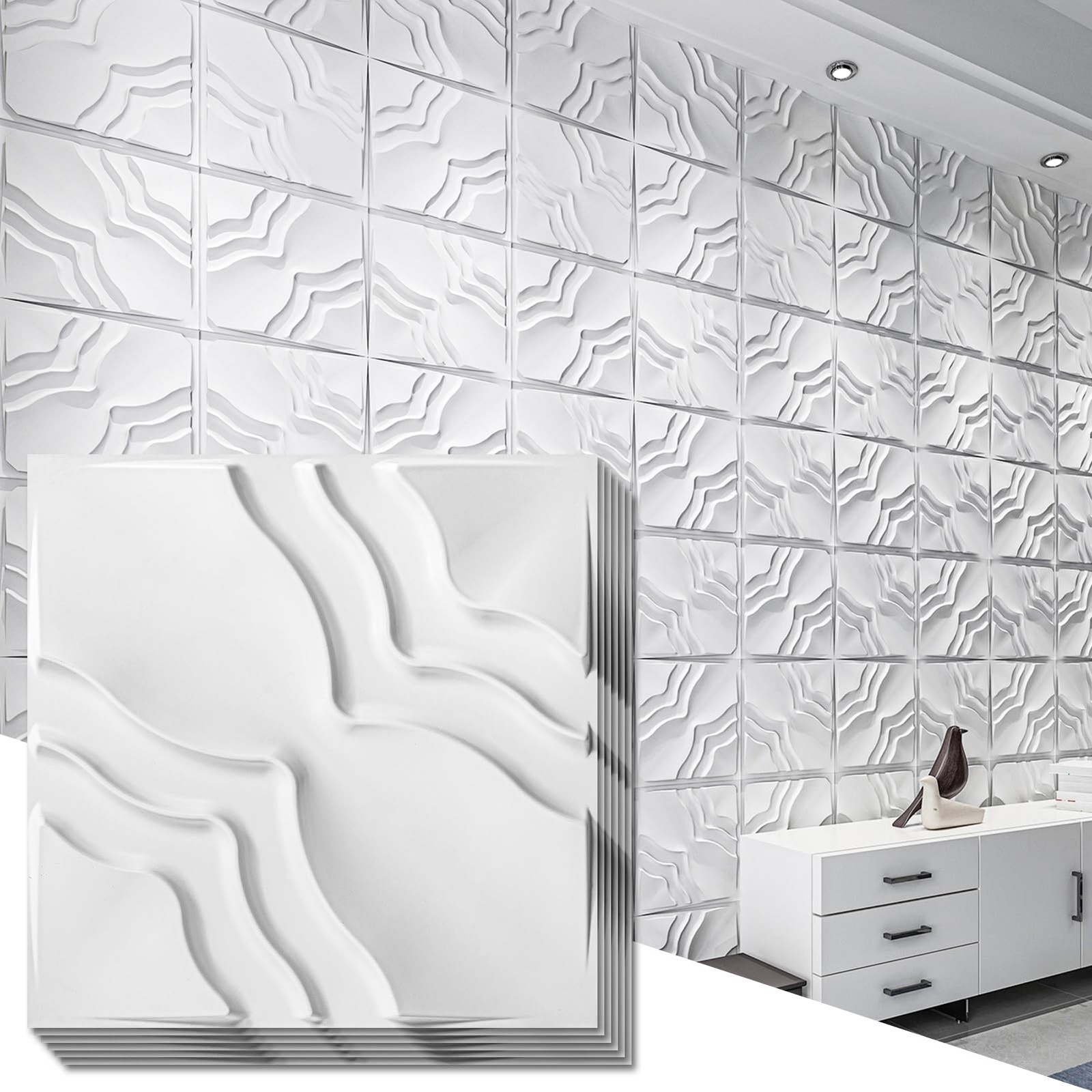 Art3d 33-Pack 3D Textured PVC Wall Panels 12×12″ White – Covers 32 Sq.Ft.