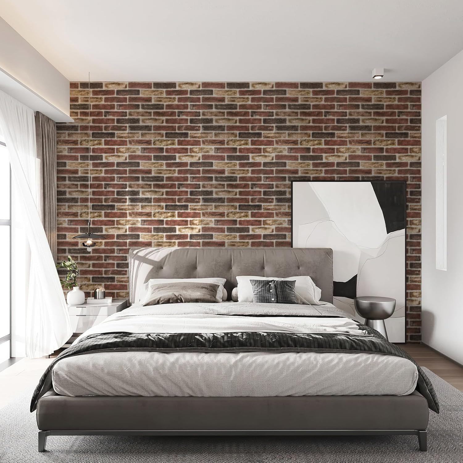 10Pcs Large Size 52.5 Sq.Ft 3D Self-Adhesive Foam Brick Wall Panels, Red Brown(1