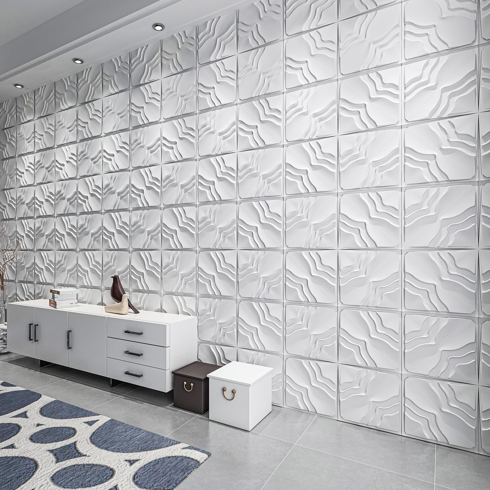 Art3d 33-Pack 3D Textured PVC Wall Panels 12×12″ White – Covers 32 Sq.Ft.
